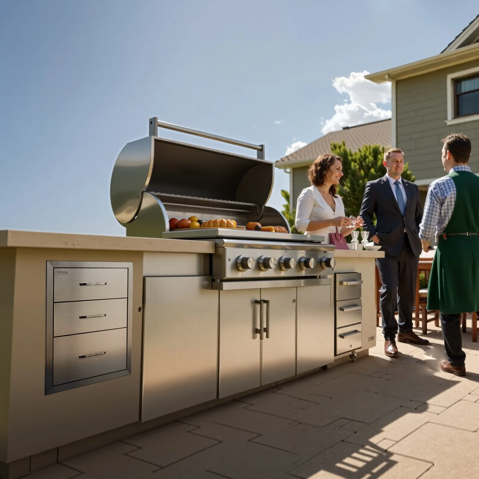 18x23 Inch Outdoor Kitchen Stainless Steel Triple Access BBQ Drawers with Chrome Handle, 18 x23 x 23 Inch - Image 4