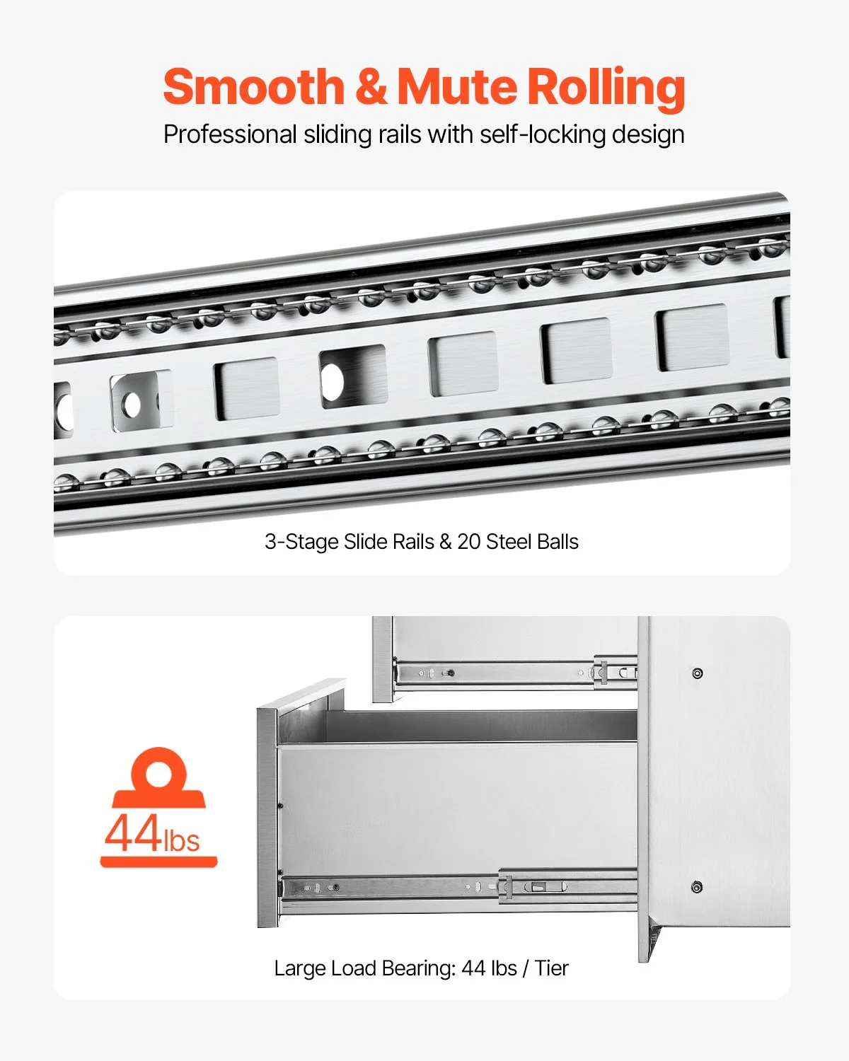 18x23 Inch Outdoor Kitchen Stainless Steel Triple Access BBQ Drawers with Chrome Handle, 18 x23 x 23 Inch - Image 10