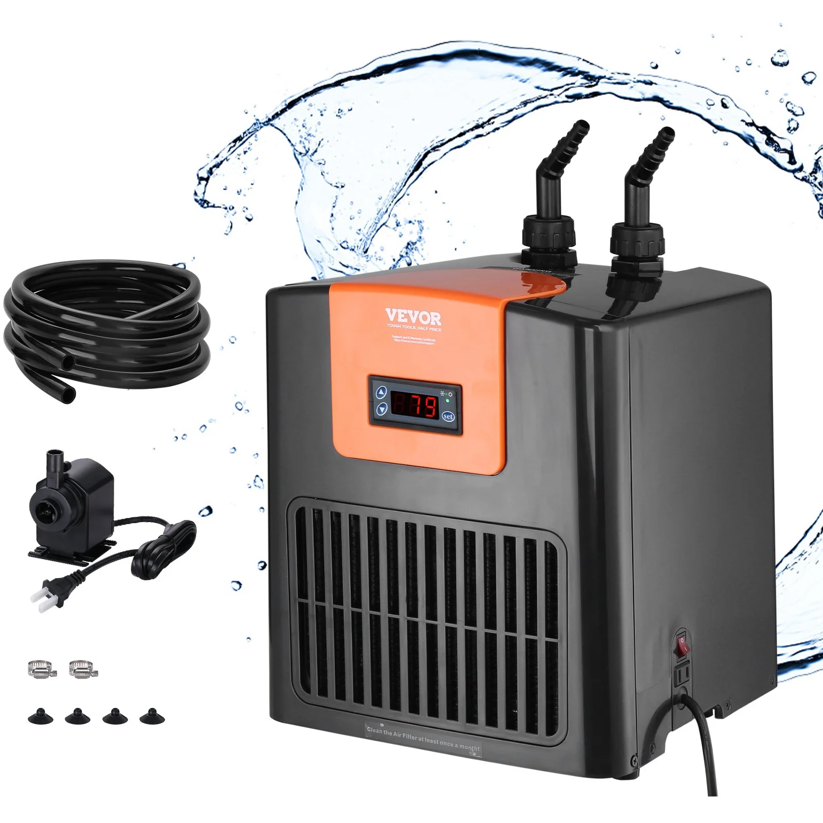 Aquarium Chiller, 52 Gal 196 L, 1/10 HP Hydroponic Water Chiller, Quiet Refrigeration Compressor for Seawater and Fresh Water, Fish Tank Cooling System with Pump/Hose, for Jellyfish, Coral Reef