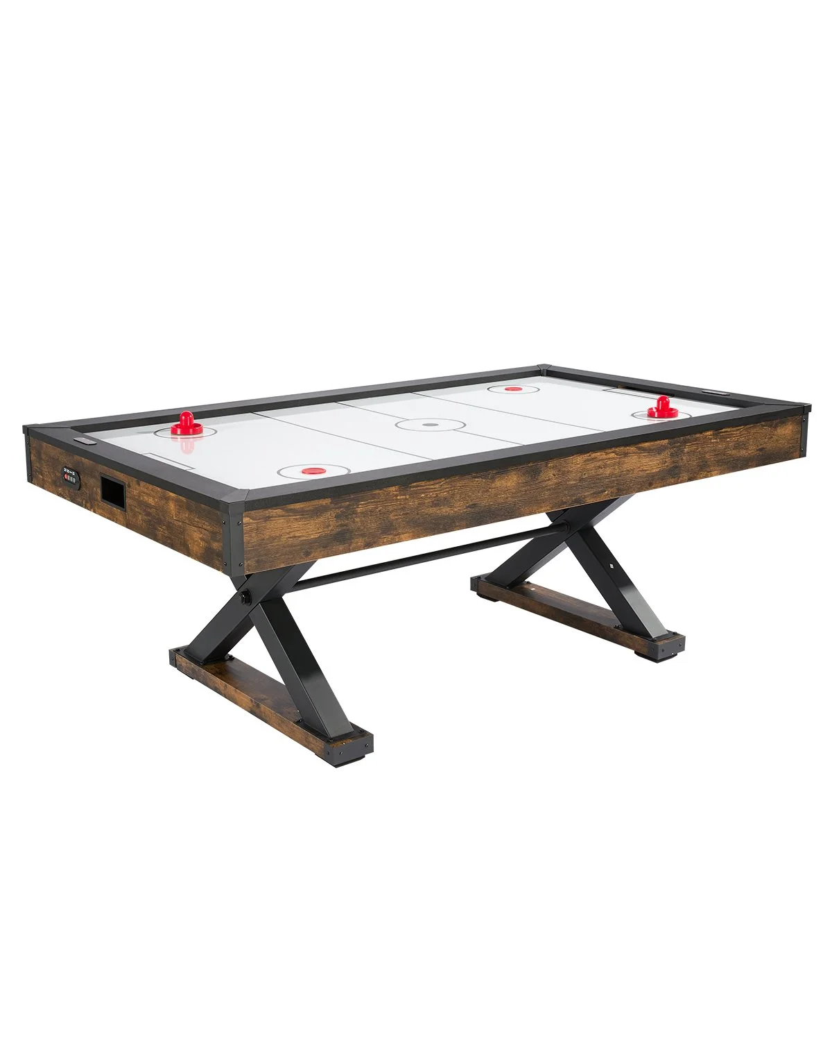 84" Air Hockey Table, Indoor Arcade Table Gaming Set with 2 Pushers, 2 Pucks, Electronic Scorer, X-shaped Legs & High-powered Blower, Air Powered Hockey Game Table for Family Game Room Office