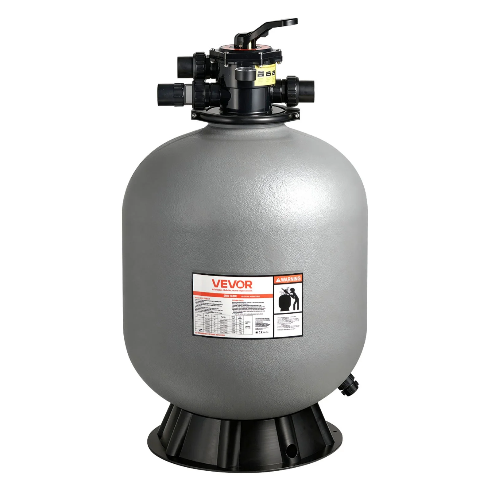 Sand Filter, 24-Inch, 65 GPM Above Inground Swimming Pool Sand Filter System, with 7-Way Multi-Port Valve, Backwash, Rinse, Recirculate, Waste, Winter, Closed Modes, for Above In Ground Pools