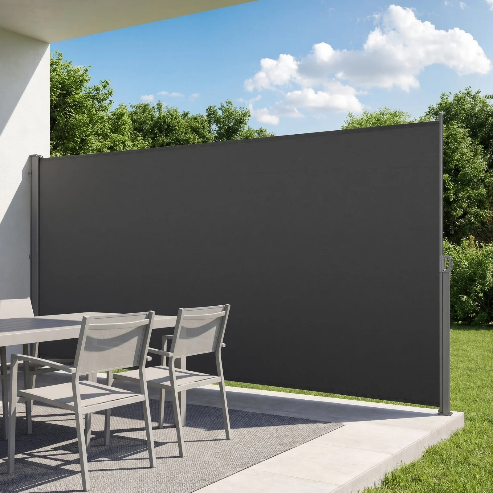 Retractable Side Awning, 73" x 165" Patio Retractable Side Screen with 180 g/m² Polyester Fabric, Waterproof Sunshade Outdoor Privacy Screen Room Divider for Garden, Balcony, Pools, Deck, Gray