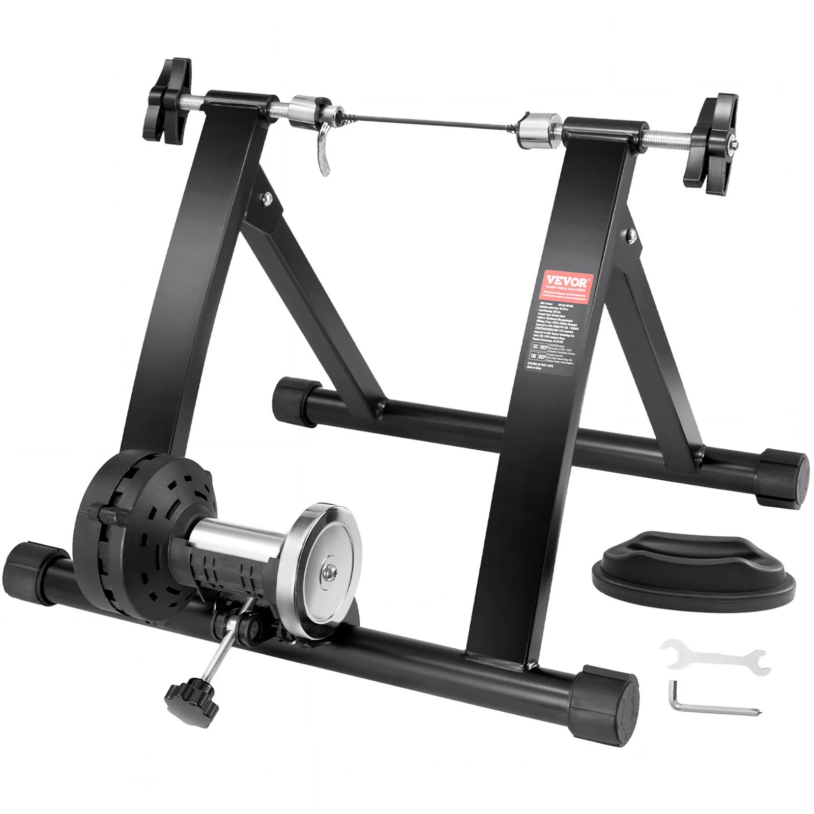 Bike Trainer Stand, Magnetic Stationary Bike Stand for 26"-29" Wheels, Noise Reduction Flywheel Motor, Protable Cycling for Indoor Riding Exercise, with Quick-Release Lever & Front Wheel Riser