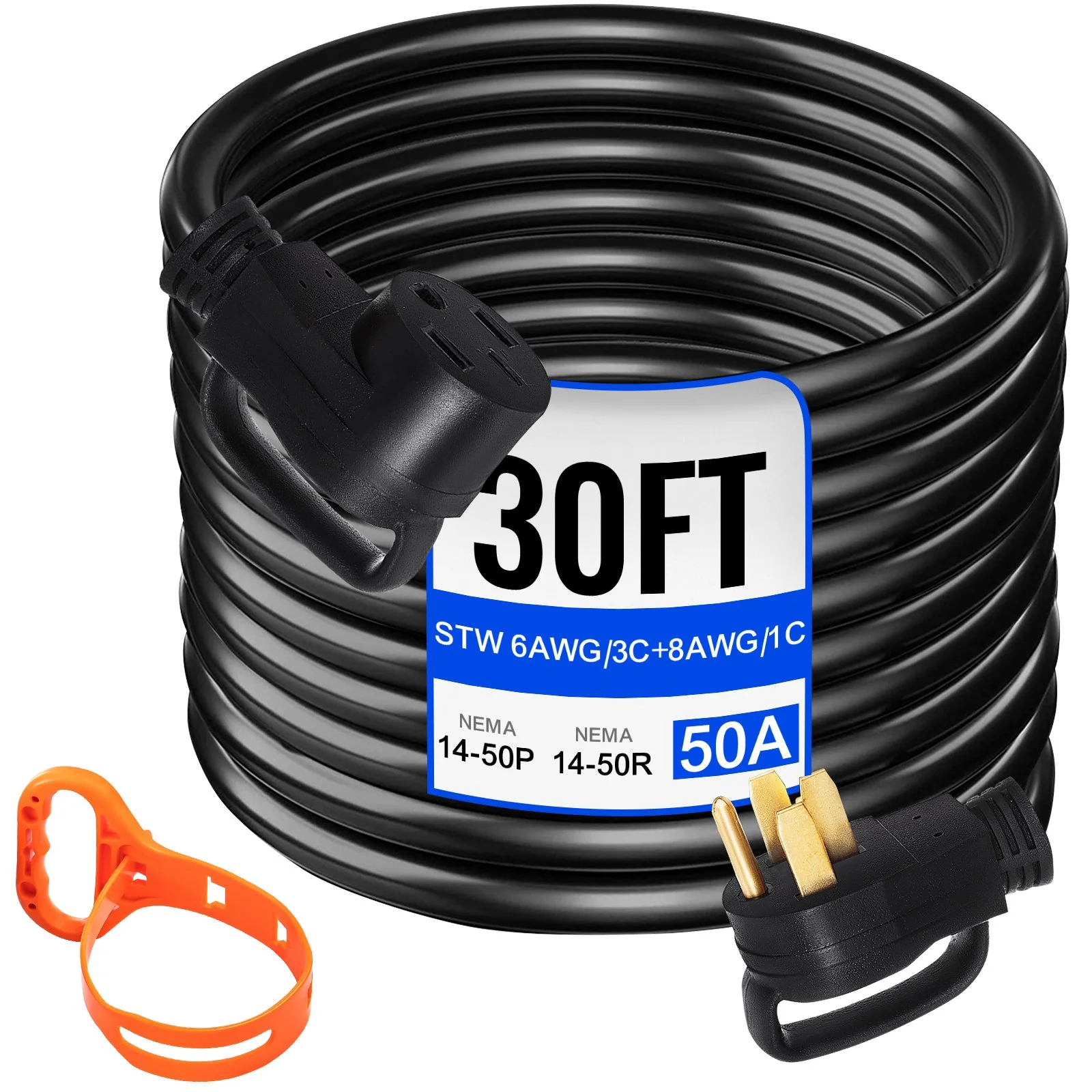 Heavy Duty 30 ft 50 Amp RV Extension Cord Power Supply Cable w/Molded Connector&Handles 125 / 250V