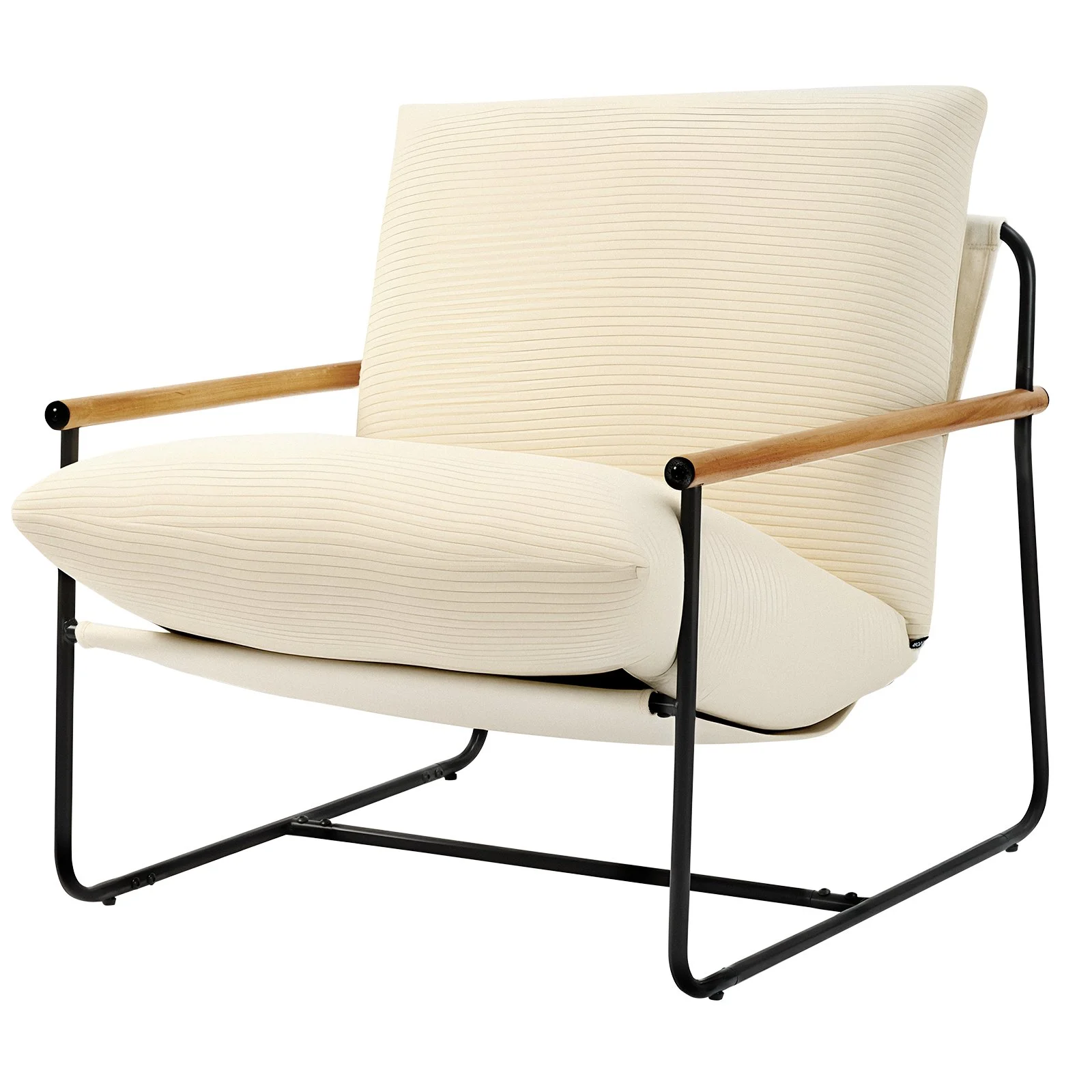 Accent Chair, Metal Framed Chair with Wooden Armrests, Modern Cozy Upholstered Armchair, with Soft Foam Cushioning, Detachable Cushion, for Living Room, Bedroom, Reading Room, Office, Beige