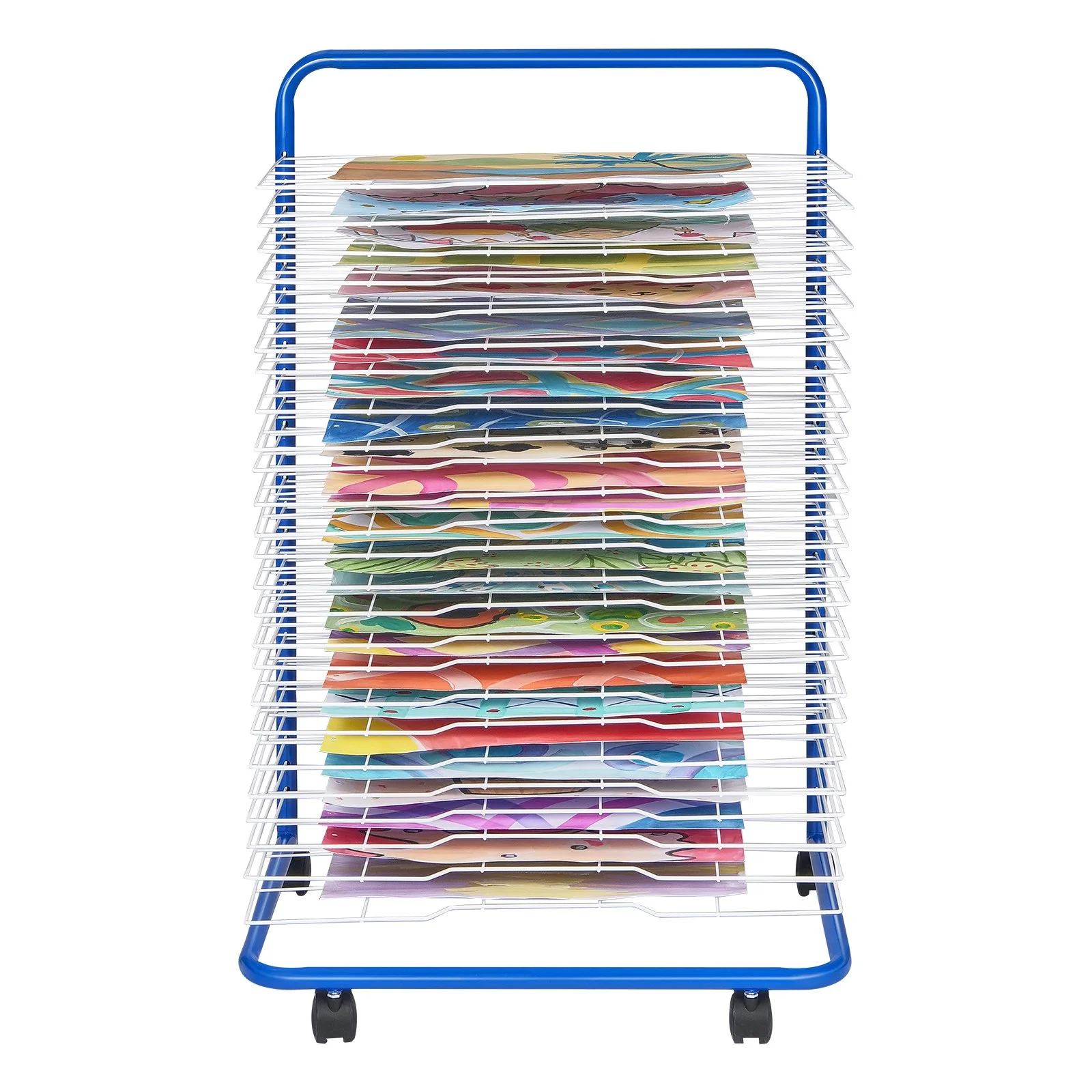 Art Drying Rack, 25 Removable Shelves 23.75 x 17.5 x 38 inch Paint Drying Rack With Lockable Wheels, Carbon Steel Painting Drying Rack for Artwork in Classroom, Art Studios, Schools, Blue+White - Image 8