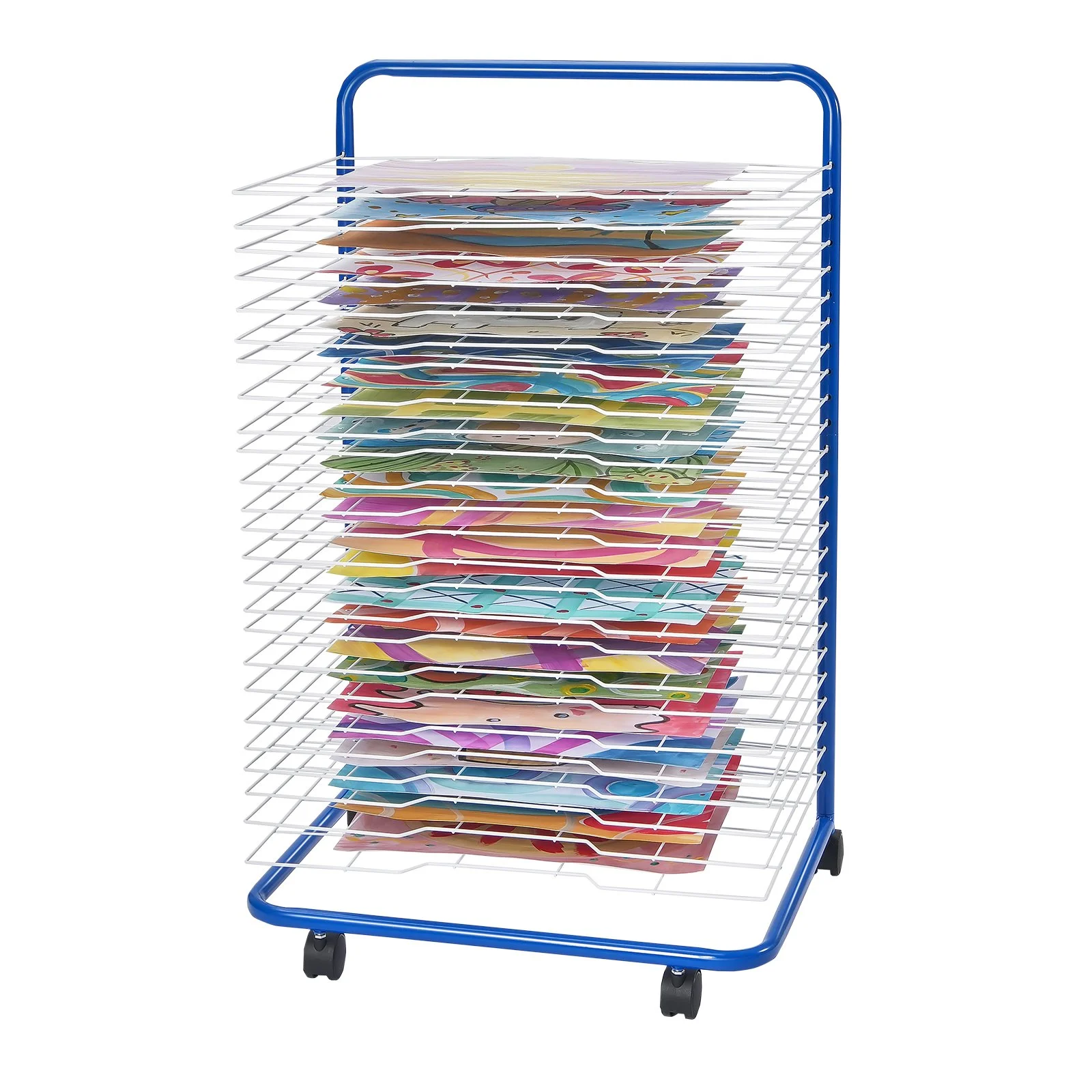 Art Drying Rack, 25 Removable Shelves 23.75 x 17.5 x 38 inch Paint Drying Rack With Lockable Wheels, Carbon Steel Painting Drying Rack for Artwork in Classroom, Art Studios, Schools, Blue+White - Image 6