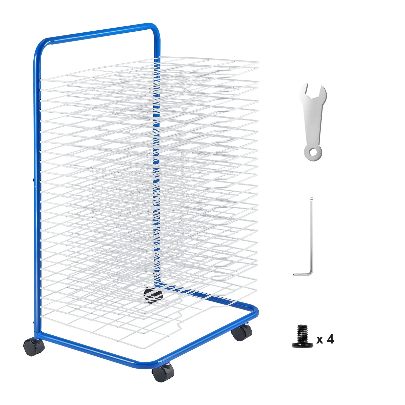 Art Drying Rack, 25 Removable Shelves 23.75 x 17.5 x 38 inch Paint Drying Rack With Lockable Wheels, Carbon Steel Painting Drying Rack for Artwork in Classroom, Art Studios, Schools, Blue+White - Image 4