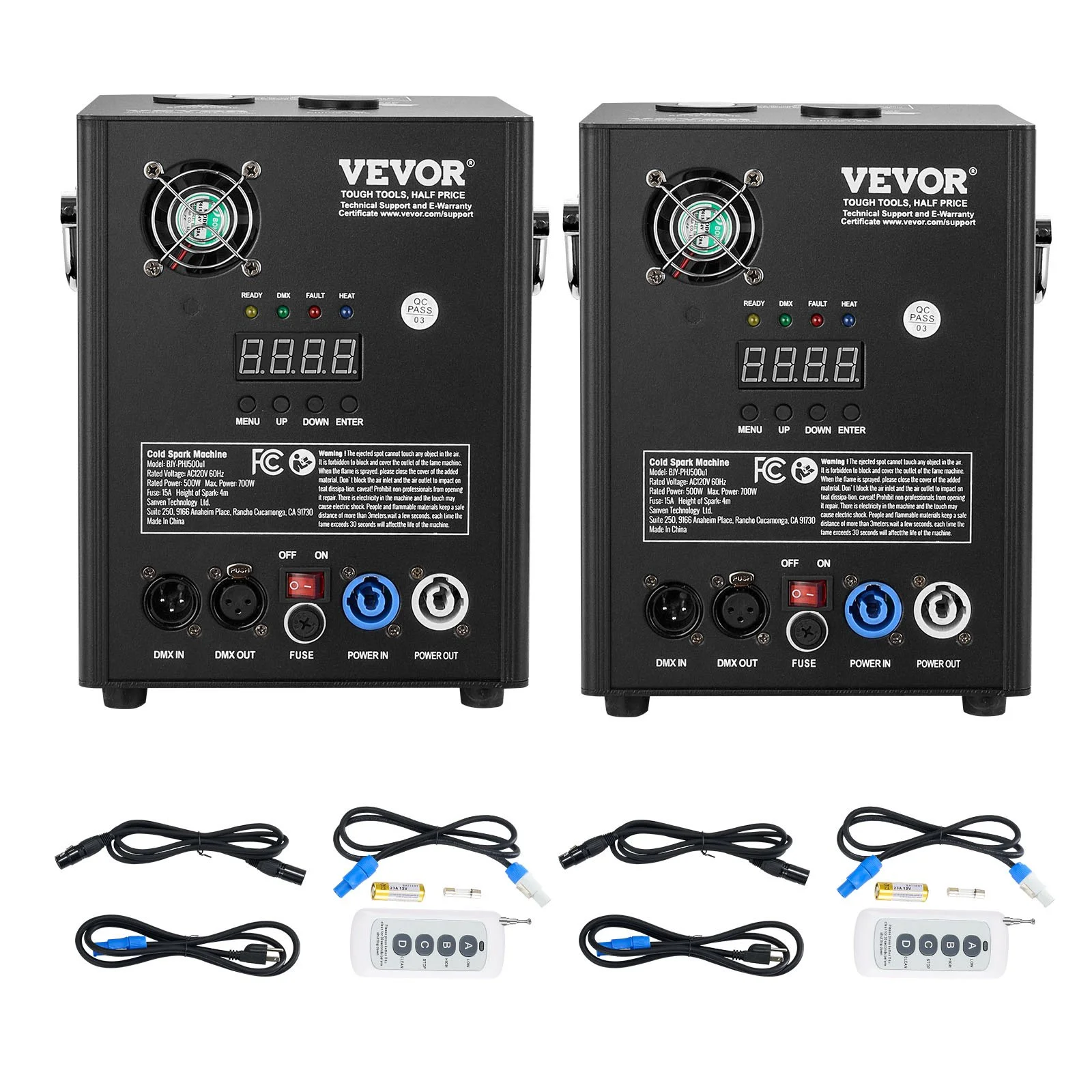 Cold Spark Machine, 2 Pack 500W Output Fireworks Controllers, 6.6-13ft Adjustable Height, with Advanced DMX System,LED Screen,Portable Handle, Aluminum Alloy for Stage DJ Wedding Event,Party