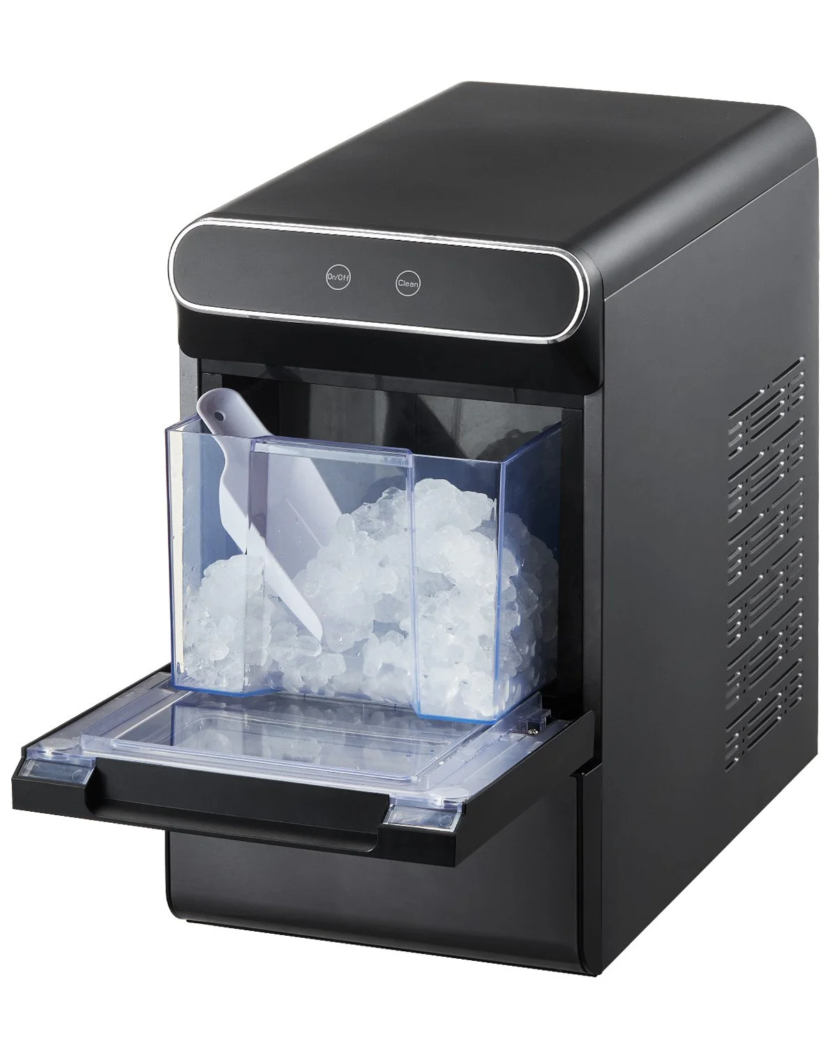 Nugget Ice Maker, 37lbs/24H Pebble Ice Maker with Self Cleaning, Chewable Ice Maker with Ice Scoop and Basket, Stainless Steel Ice Machine with Convenient Ice Transfer for Home Kitchen Office