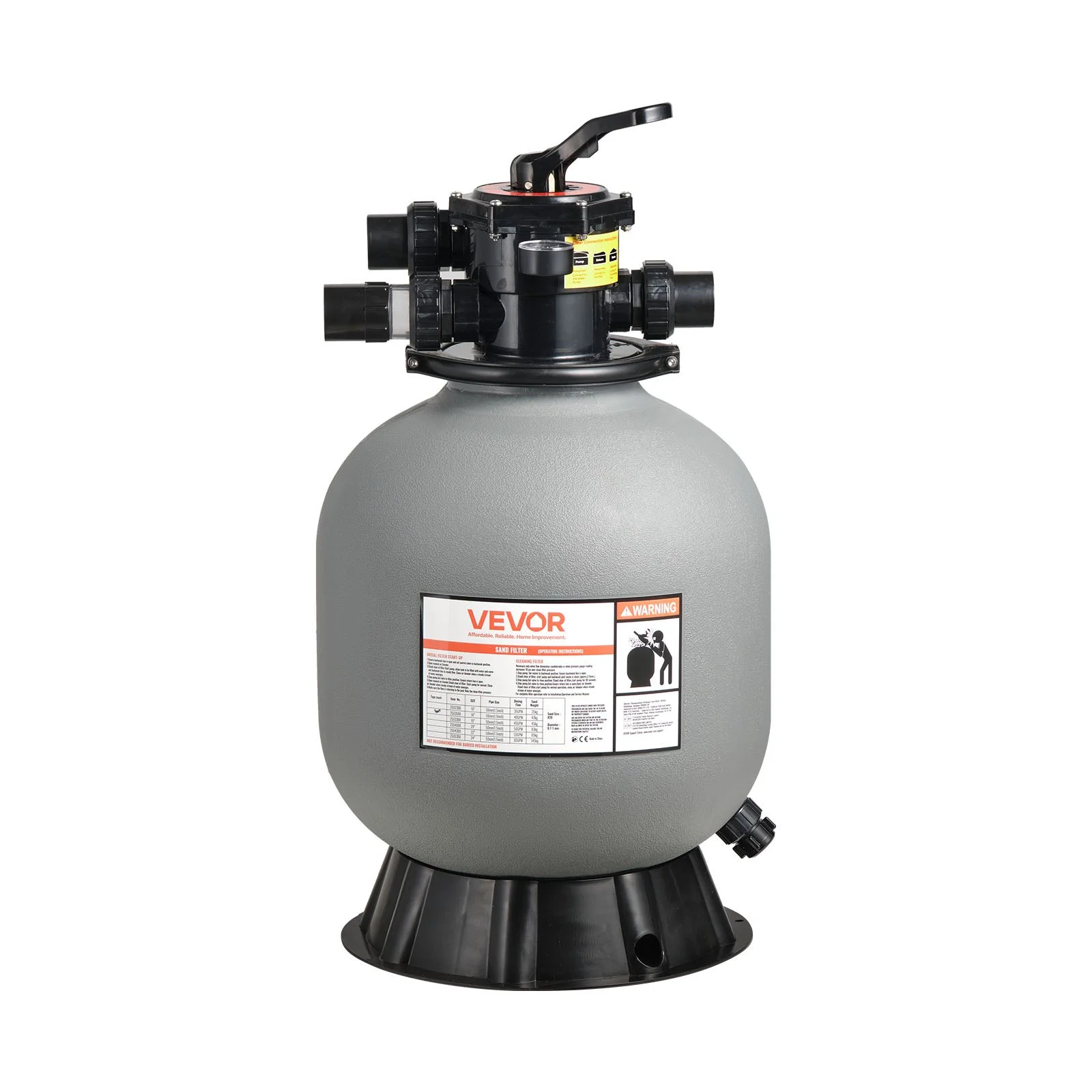 Sand Filter, 18-Inch, 40 GPM Above Inground Swimming Pool Sand Filter System, with 7-Way Multi-Port Valve, Backwash, Rinse, Recirculate, Waste, Winter, Closed Modes, for Above In Ground Pools