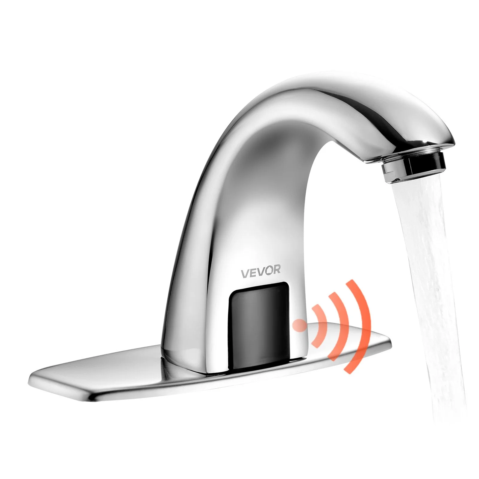 Touchless Bathroom Sink Faucet, Automatic Motion Sensor Restroom Toilet Faucet with Hole Cover Plate, Battery Operated,Adjustable Temp for 9/16 in Pipe Commercial Lavatory,Chrome Plated Silver