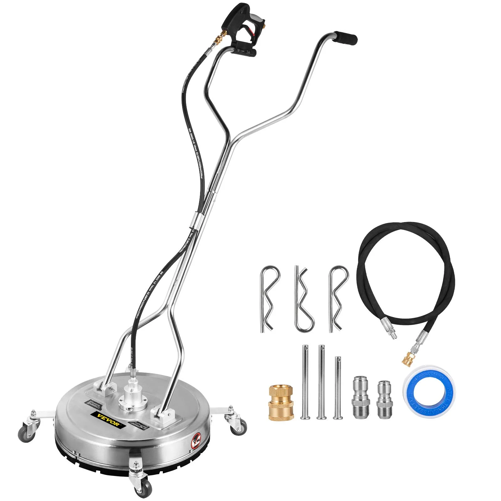 Surface Cleaner 22inch Flat Surface Cleaner for Pressure Washer 4000psi Pressure with 3/8 Quick Connector Surface Cleaner with Casters 10.5GPM Stainless Steel Rotating Rod & 3 Nozzle for Patio