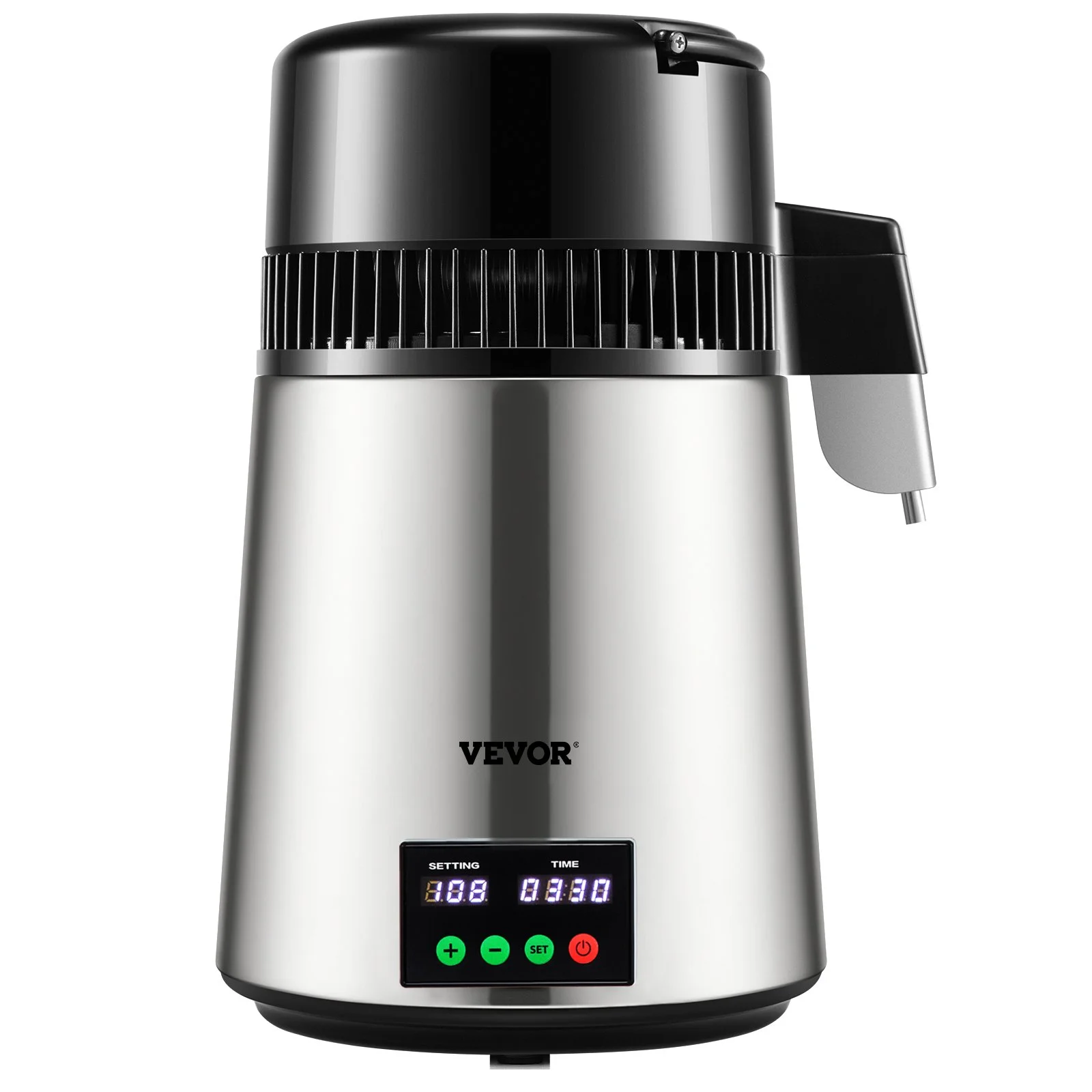 1.1 Gal Water Distiller, 0.3 Gal/H, 750W Distilled Water Maker Machine 0-99H Timing Set Temp Display, 304 Stainless Steel Countertop Distiller Glass Carafe Cleaning Powder 3 Carbon Packs, Silver - Image 8
