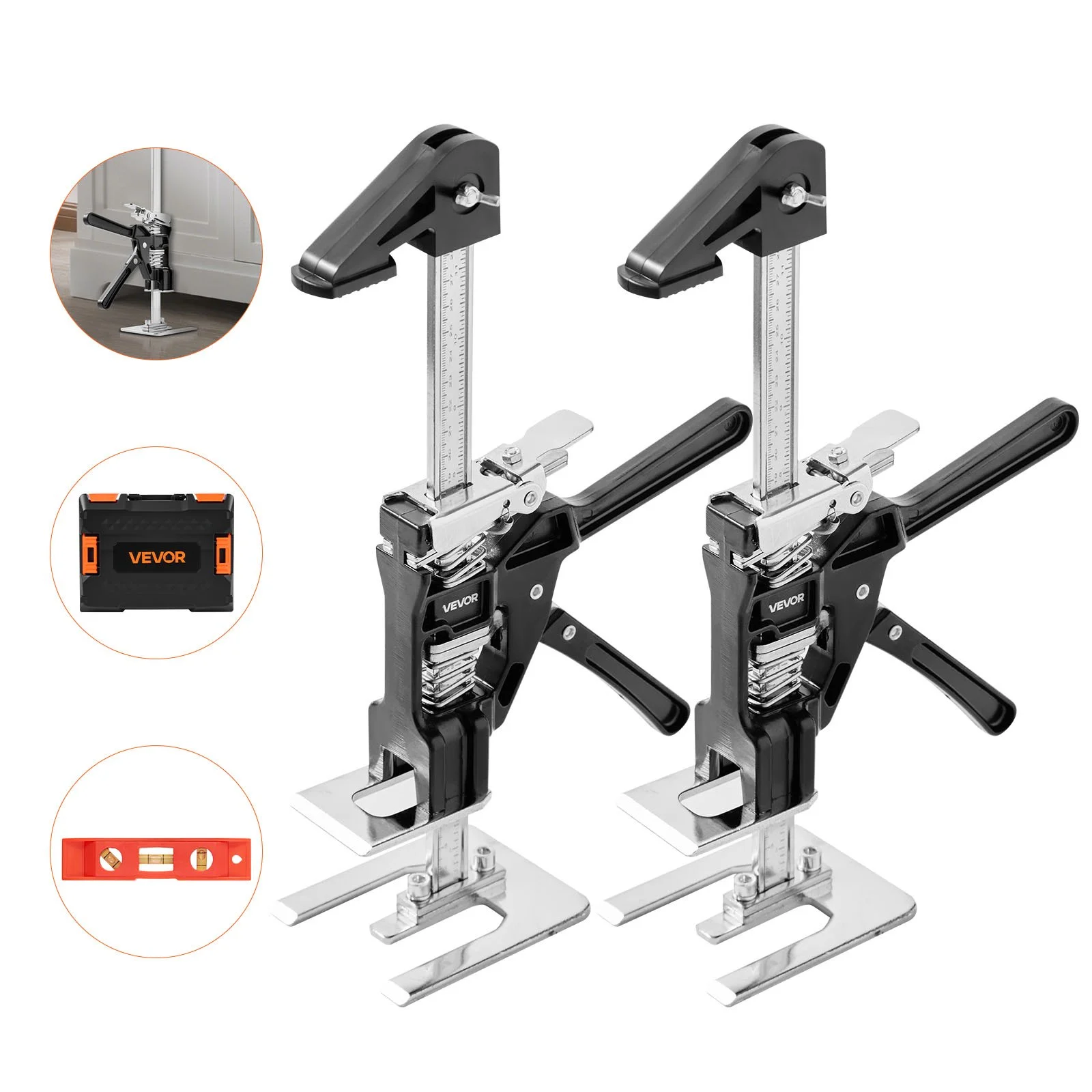 Labor Saving Arm Jack, 2 PCS 440 lbs Bearing Capacity, Lifting up to 6.5", Metal Hand Lifting Jack Tool with Magnetic Level, 2 Adjustment Modes, for Door, Window, Furniture, Woodworking, Black