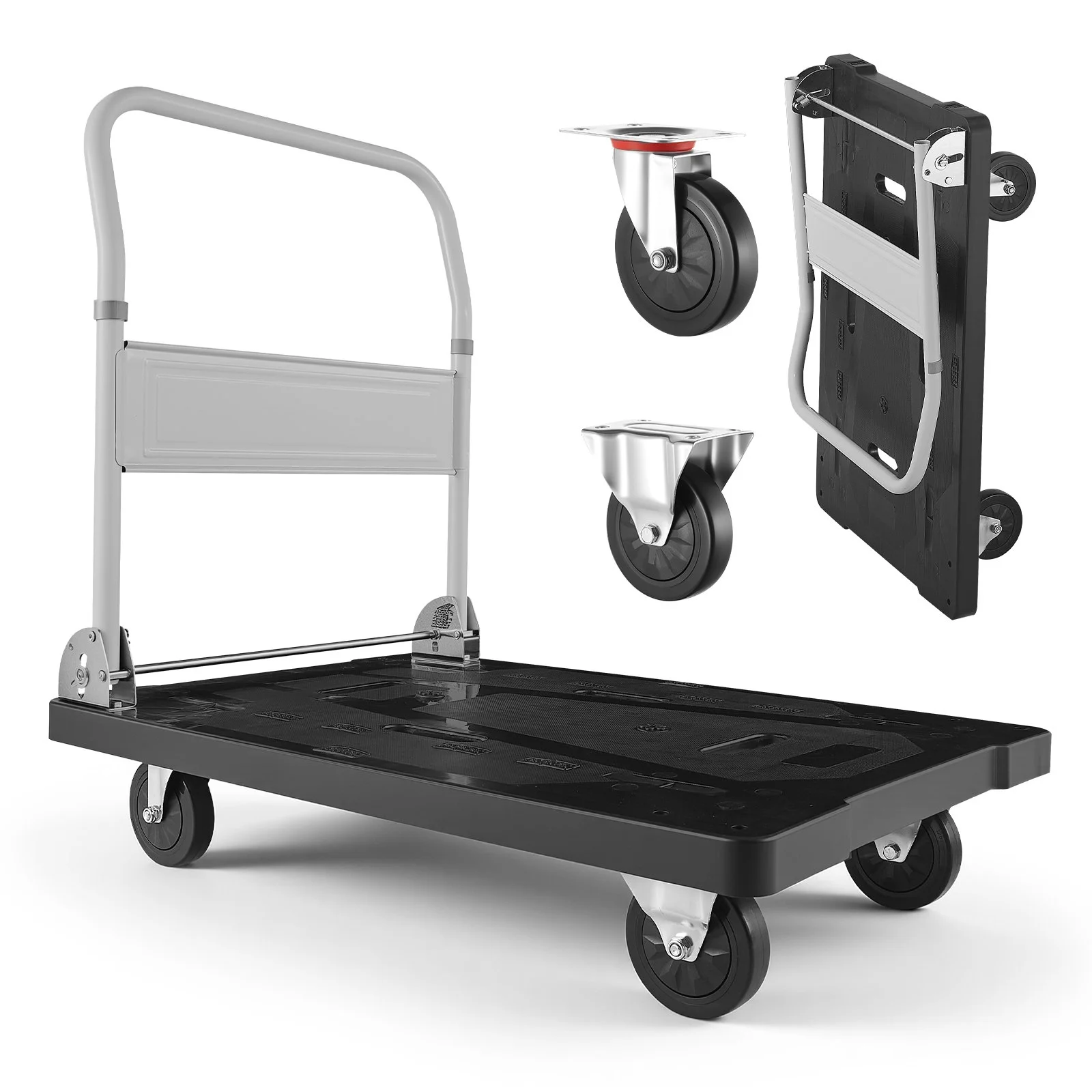 Foldable Push Cart Dolly, 660 lbs Capacity, Folding Platform Truck with Swivel Wheels, Moving Platform Hand Truck Flatbed Cart, Space Saving Push Handle, for Easy Storage, 35.2 x 23.4 x 33.5 in