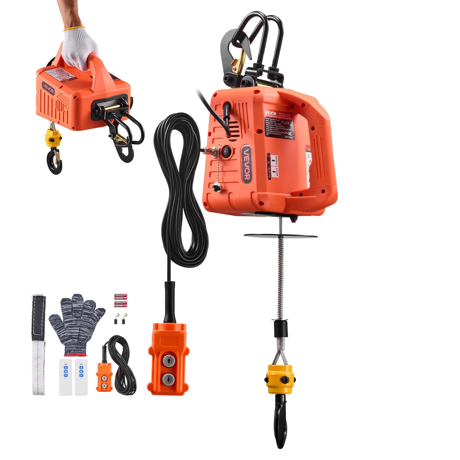 3-in-1 Electric Hoist Winch, 1100 lbs Capacity, 1500W Portable Electric Power Winch, 25 ft Lifting Height, 16.4 ft/min with Manual, Wired & Wireless Remote Control for Factory, Warehouss, Garage