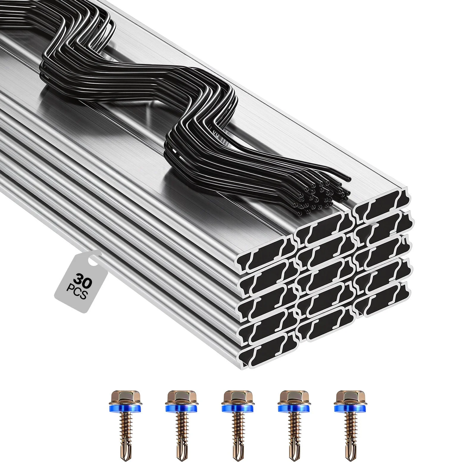 Greenhouse Spring Wire and Lock Channel, 30 Packs 6.56 ft PVC-Coated Wiggle Wire & Aluminum Alloy Channel Bundle Kit with Included Screws, 0.05 in Thickened, Poly Film & Shade Cloth Attachments