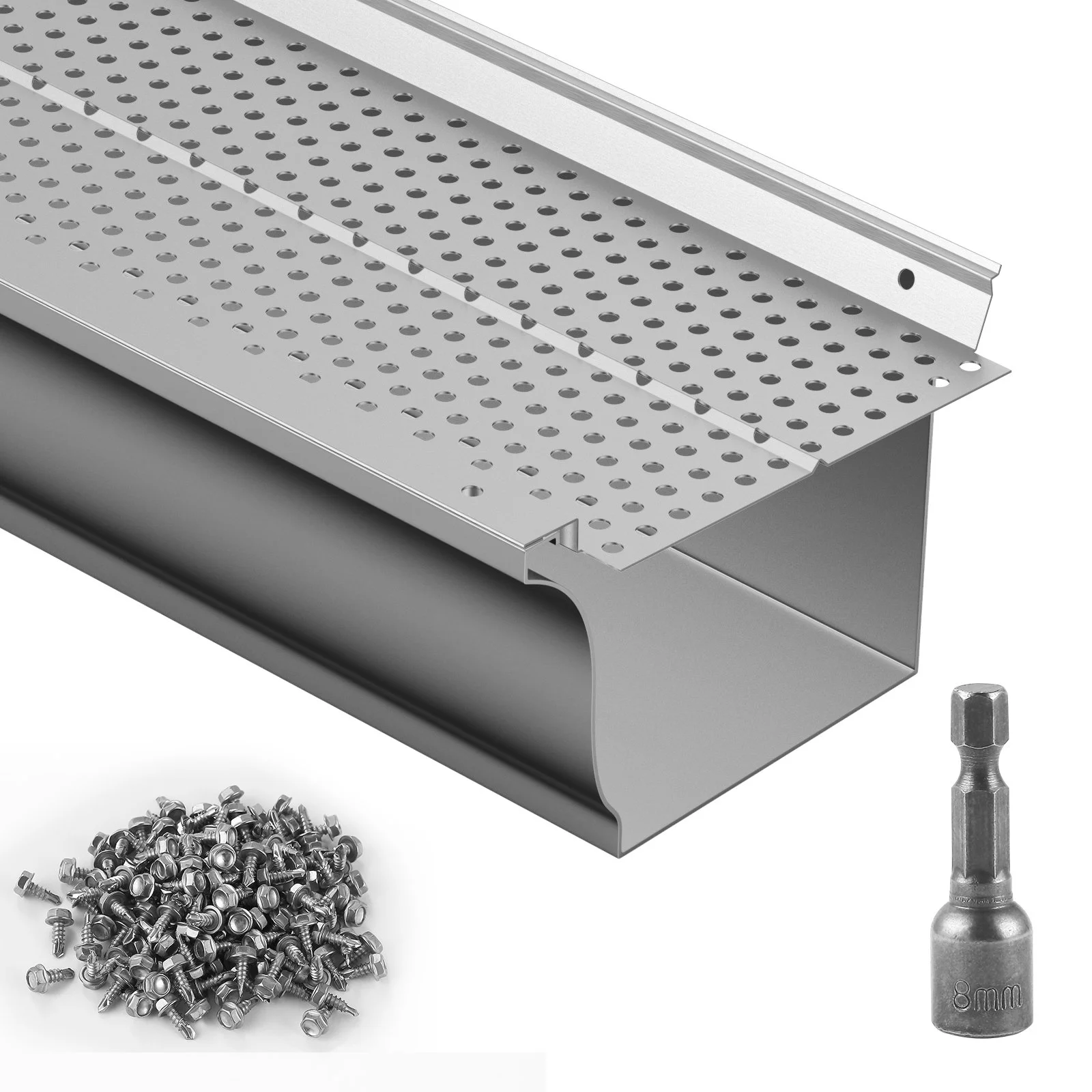 Gutter Guard, 5 inch Width, Aluminum Leaf Filter DIY Gutter Cover, 52 PCS 208 ft Total Length, 0.157'' Hole Diameter & 0.02'' Thick Gutter Guards Fits Any Roof or Gutter Type