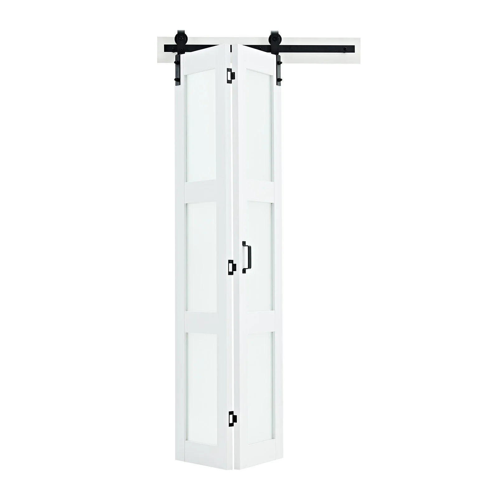 Bifold Barn Door, 36" x 84", MDF with Tempered Glass Bi-Fold Sliding Closet Doors, Hardware Kit Included, Space-Saving Design, Pre-Assembled Panels for Bedroom, Living Room, Wardrobe, White - Image 9