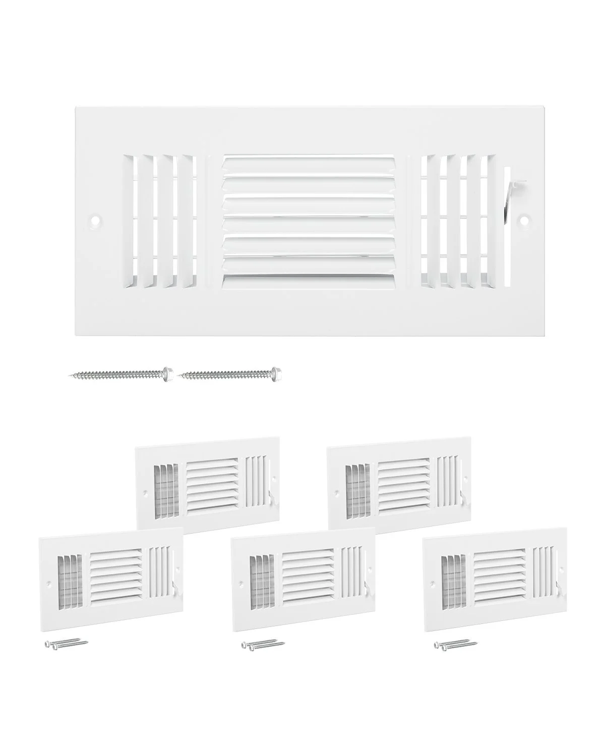 4 x 10 Inch Floor Registers, 6-Pack Floor Vents, HVAC 3-Direction Iron Vent Grilles for Home/Office Wall & Ceiling, Rustproof Anti-Peeling Air Vents Deflector Adjustable with Metal Damper, White