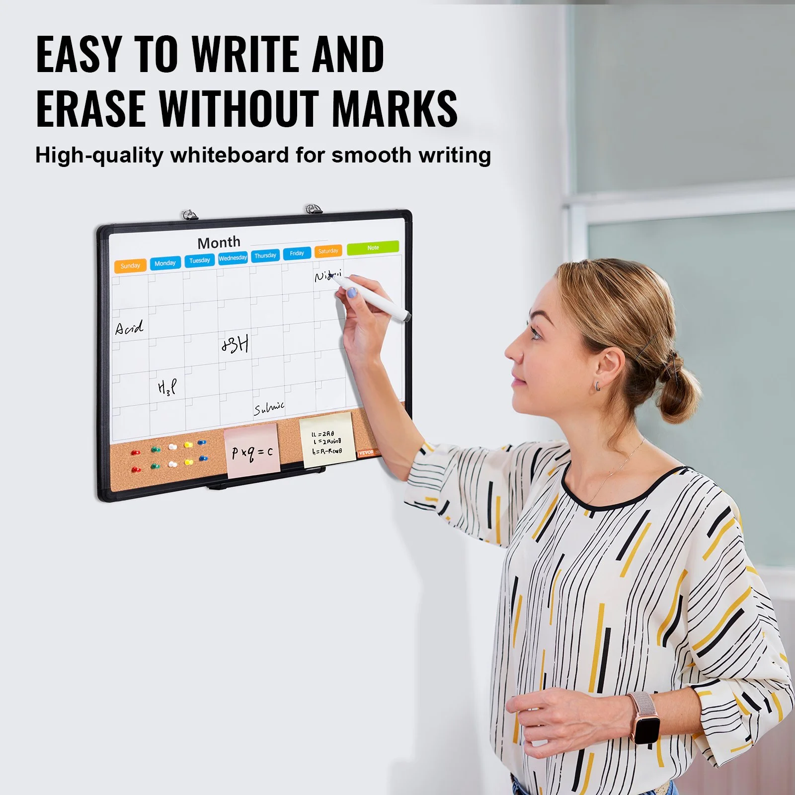24"x 18" Monthly Calendar Whiteboard & Cork Board Combo with Aluminum Frame – 2-in-1 Magnetic Dry Erase Bulletin Board for Wall Mount – Ideal for School, Home, Office - Image 4