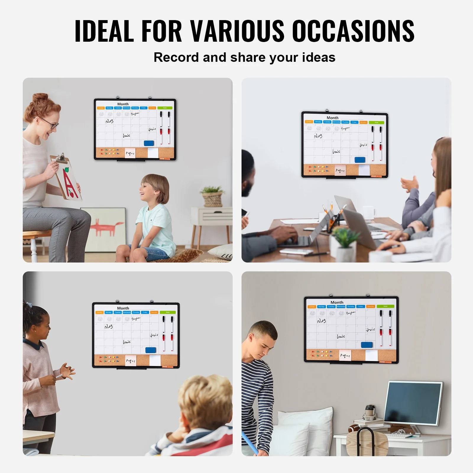 24"x 18" Monthly Calendar Whiteboard & Cork Board Combo with Aluminum Frame – 2-in-1 Magnetic Dry Erase Bulletin Board for Wall Mount – Ideal for School, Home, Office - Image 7