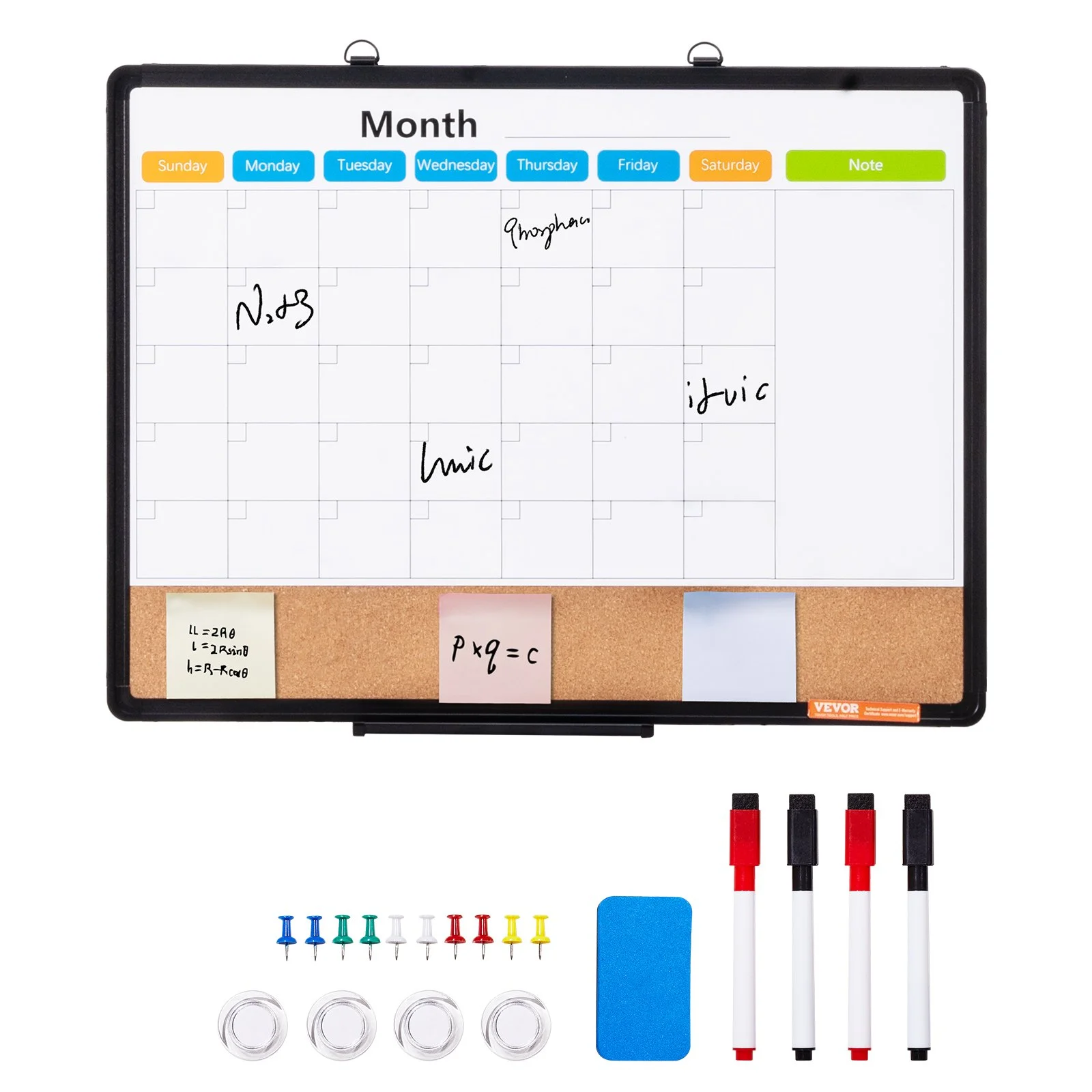 24"x 18" Monthly Calendar Whiteboard & Cork Board Combo with Aluminum Frame – 2-in-1 Magnetic Dry Erase Bulletin Board for Wall Mount – Ideal for School, Home, Office - Image 8