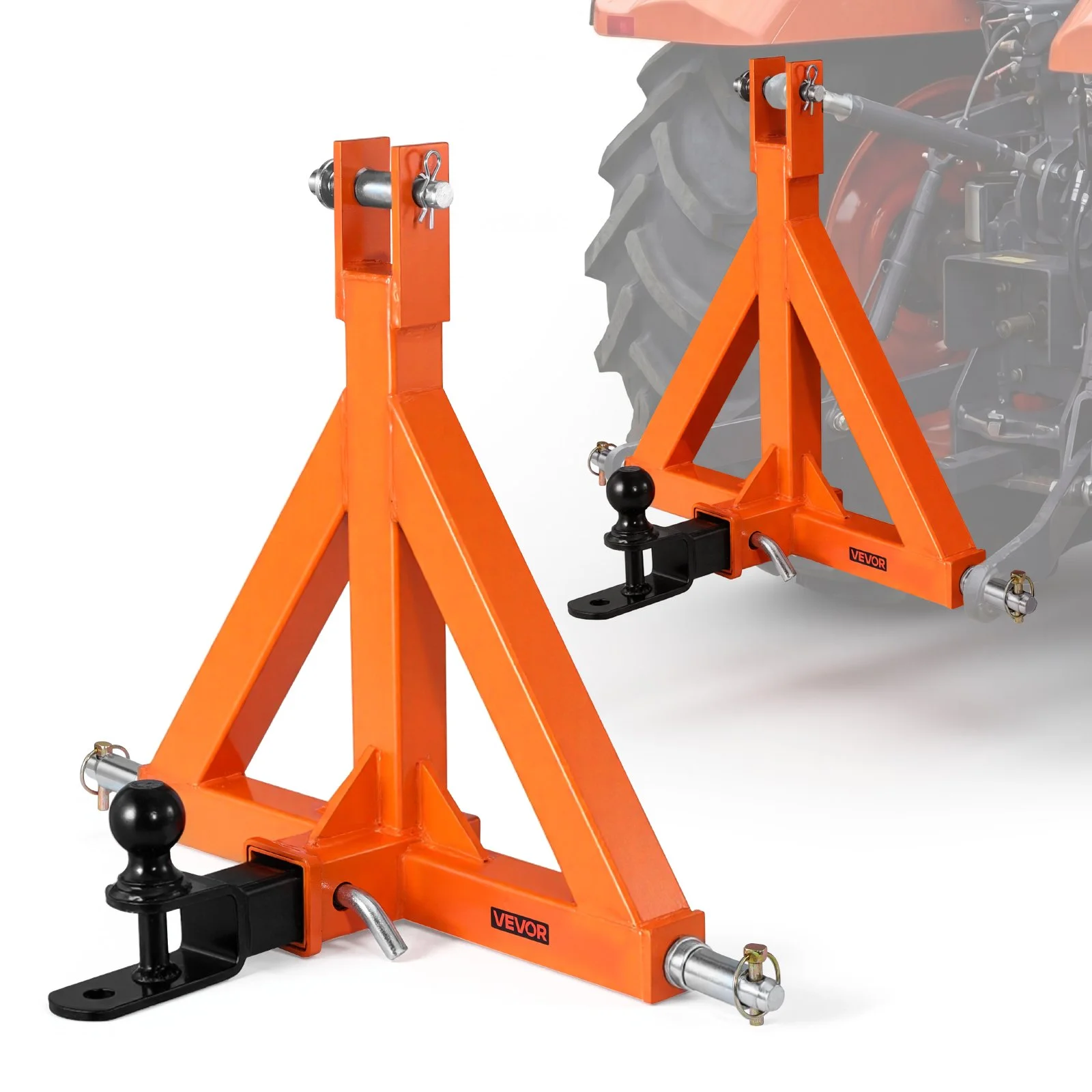 3 Point Trailer Hitch with 2" Receiver, 3 Pt Quick Hitch Attachment with Trailer Ball, Tractor Tow Drawbar Adapter, Fits Category 1, Kubota, Mahindra, Ford, Yanmar, John Deere, Massey Ferguson