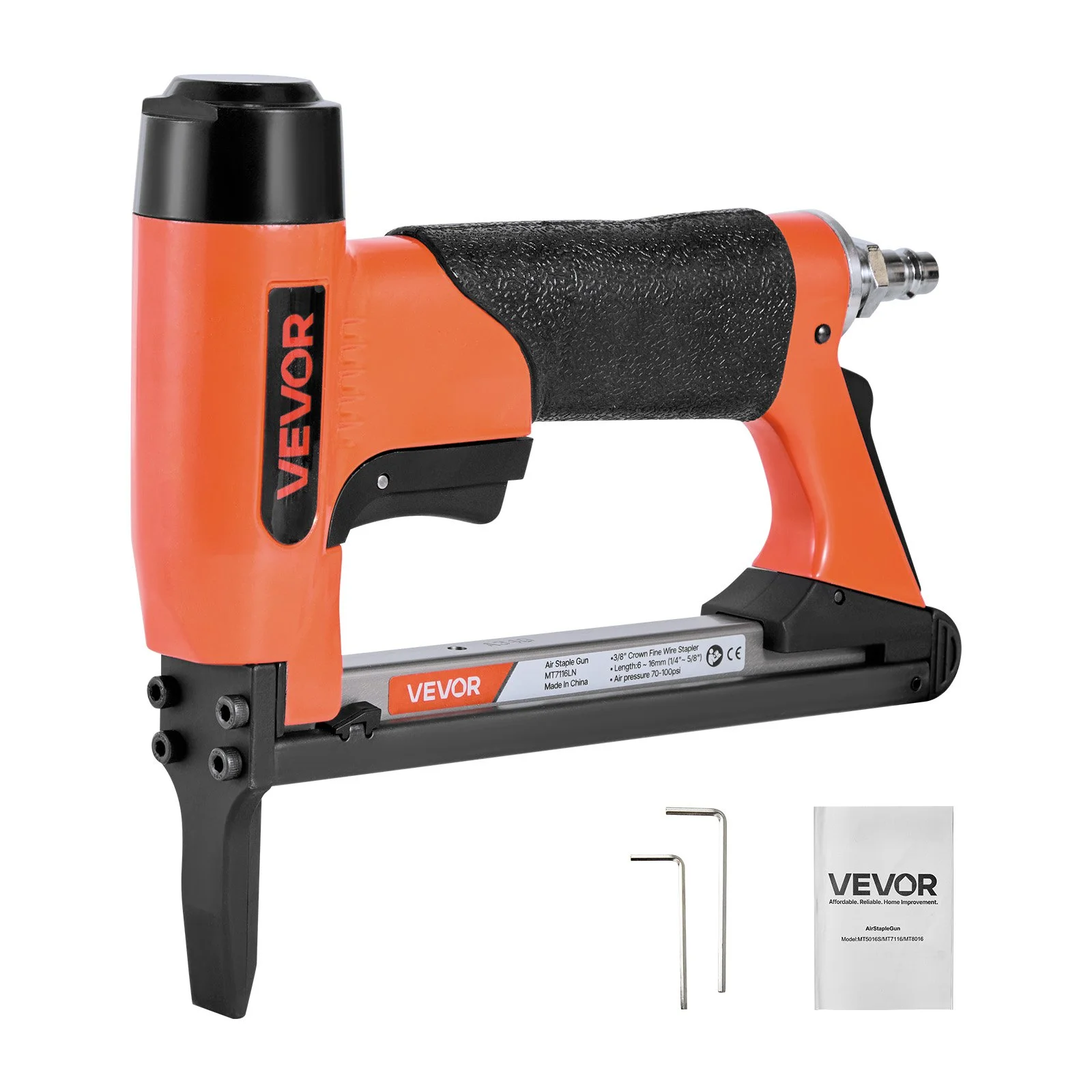Pneumatic Staple Gun, 22 Gauge Long-Nose Upholstery Stapler for 71 Series Fine Wire Staples 3/8-inch Crown 1/4"-5/8" Length, Max 180PCS Loading Air Staple Gun for Upholstering, Woodworking, DIY