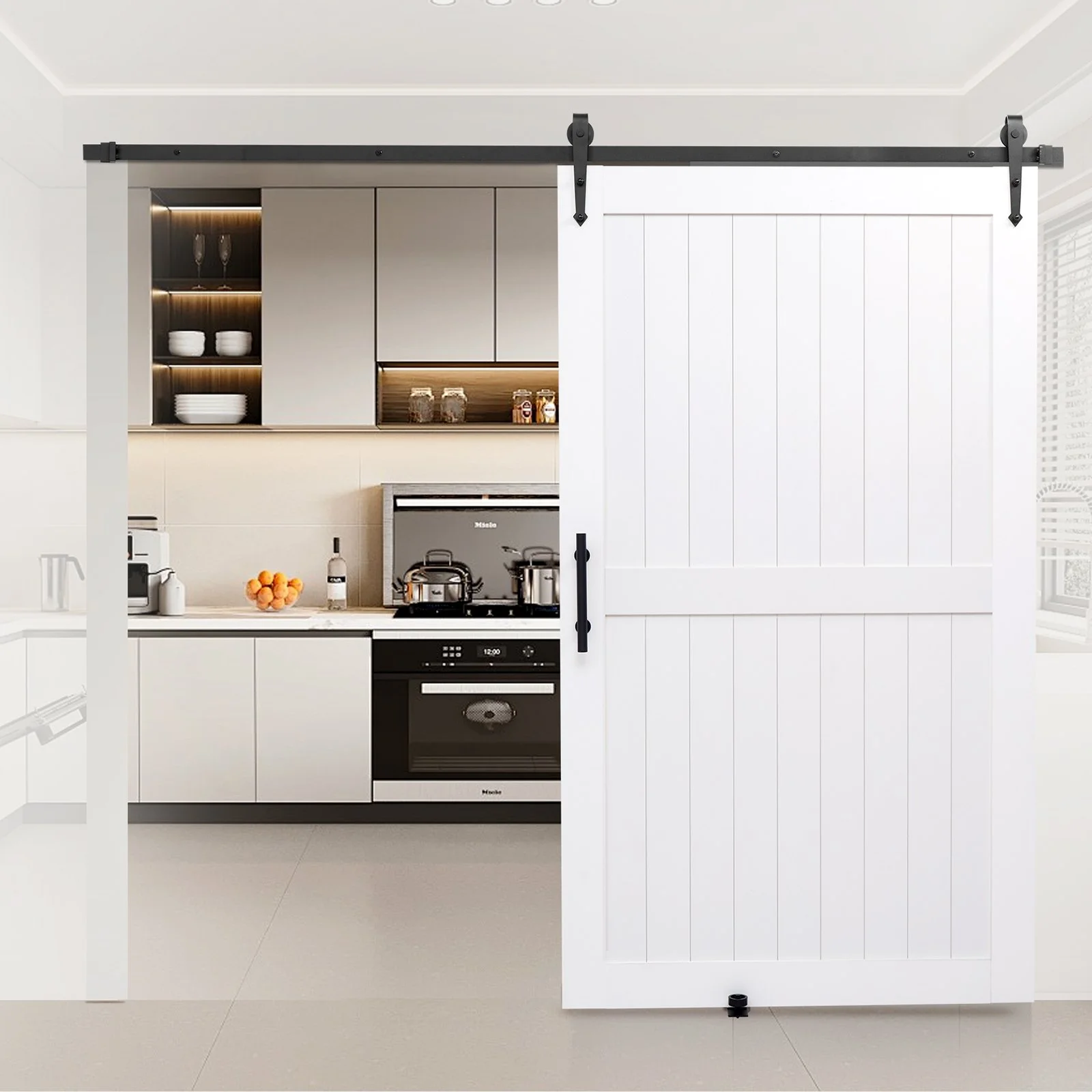 Sliding Barn Door, 48 x 84 inch, High-Strength MDF Panel, Barn Door with Hardware Kit, Water-Proof PVC Surface, Easy to Install, H-Frame, Smoothly and Quietly Sliding for Living Room, Bathroom - Image 12