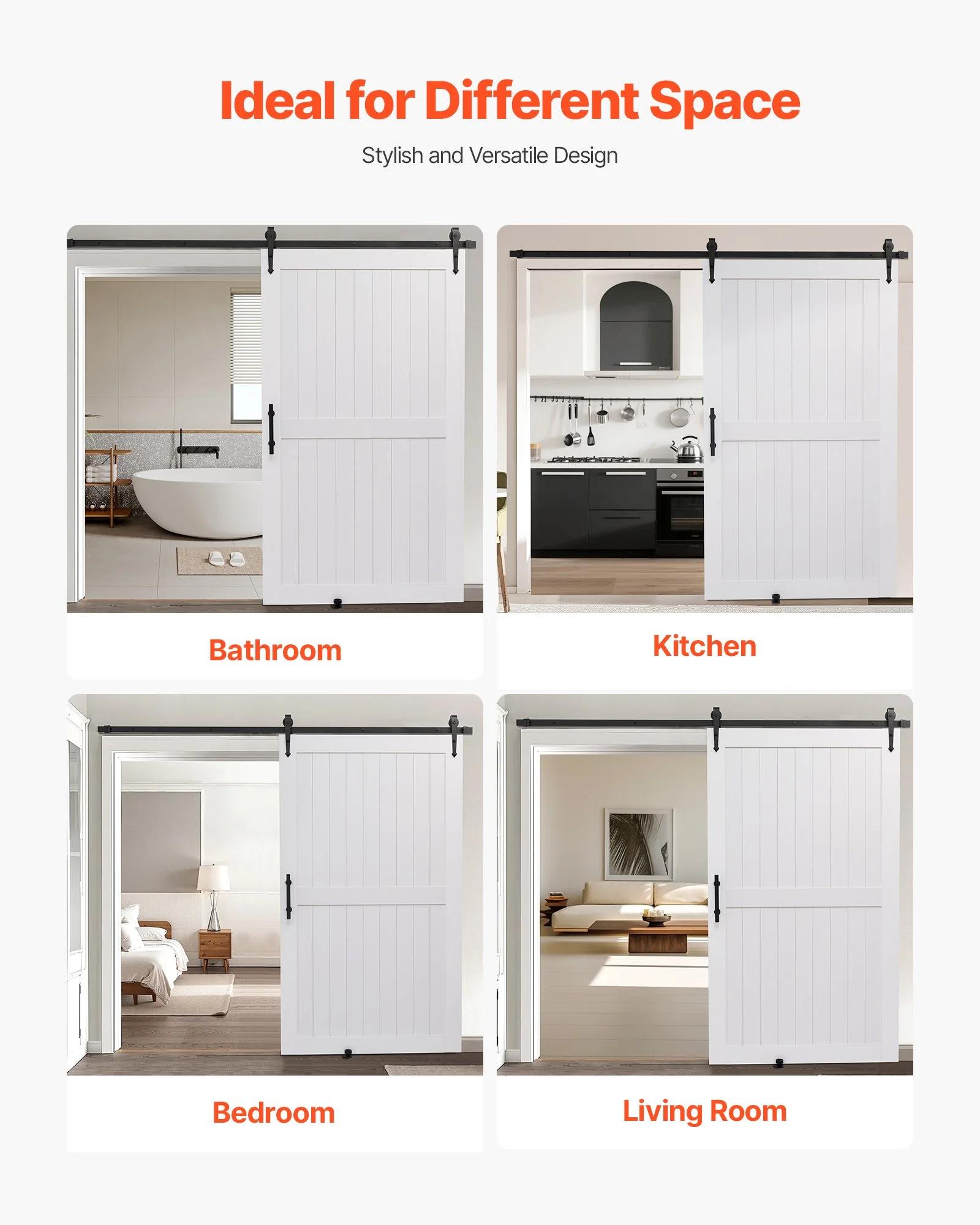 Sliding Barn Door, 48 x 84 inch, High-Strength MDF Panel, Barn Door with Hardware Kit, Water-Proof PVC Surface, Easy to Install, H-Frame, Smoothly and Quietly Sliding for Living Room, Bathroom - Image 10