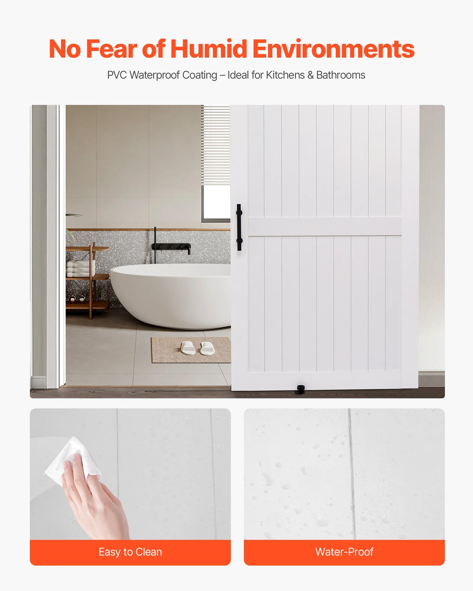 Sliding Barn Door, 48 x 84 inch, High-Strength MDF Panel, Barn Door with Hardware Kit, Water-Proof PVC Surface, Easy to Install, H-Frame, Smoothly and Quietly Sliding for Living Room, Bathroom - Image 8