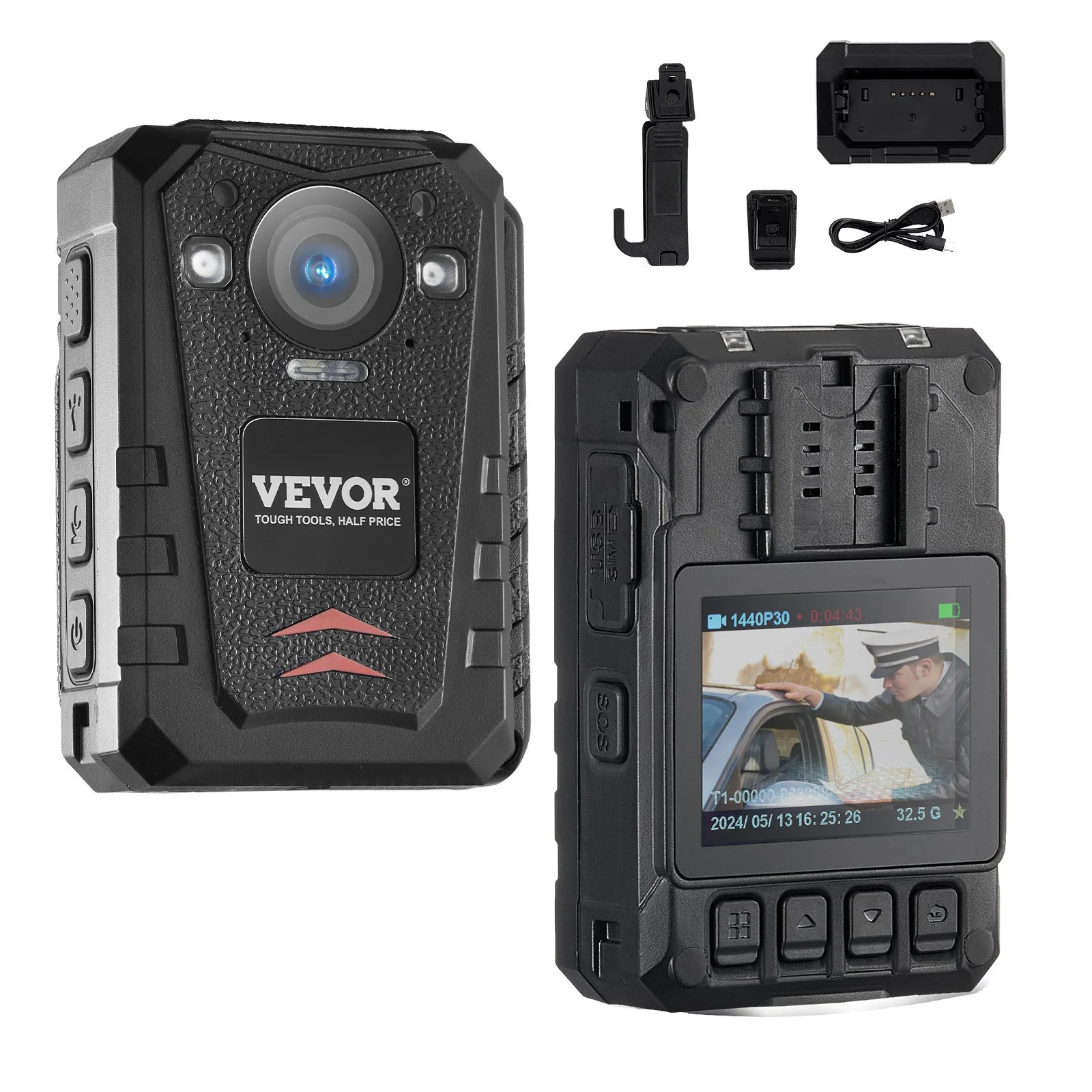 1440P HD Police Body Camera, 64GB Body Cam with Audio Video Recording Picture, Built-in 3500 mAh Battery, 2.0" LCD, Infrared Night Vision, Waterproof GPS Personal Body Cam for Law Enforcement