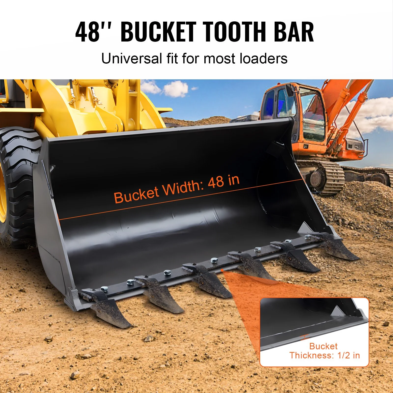 Bucket Tooth Bar, 48'', Heavy Duty Tractor Bucket 6 Teeth Bar for Loader Tractor Skidsteer, 4560 lbs Load-Bearing Capacity Bolt On Design, for Efficient Soil Excavation and Bucket Protection - Image 9
