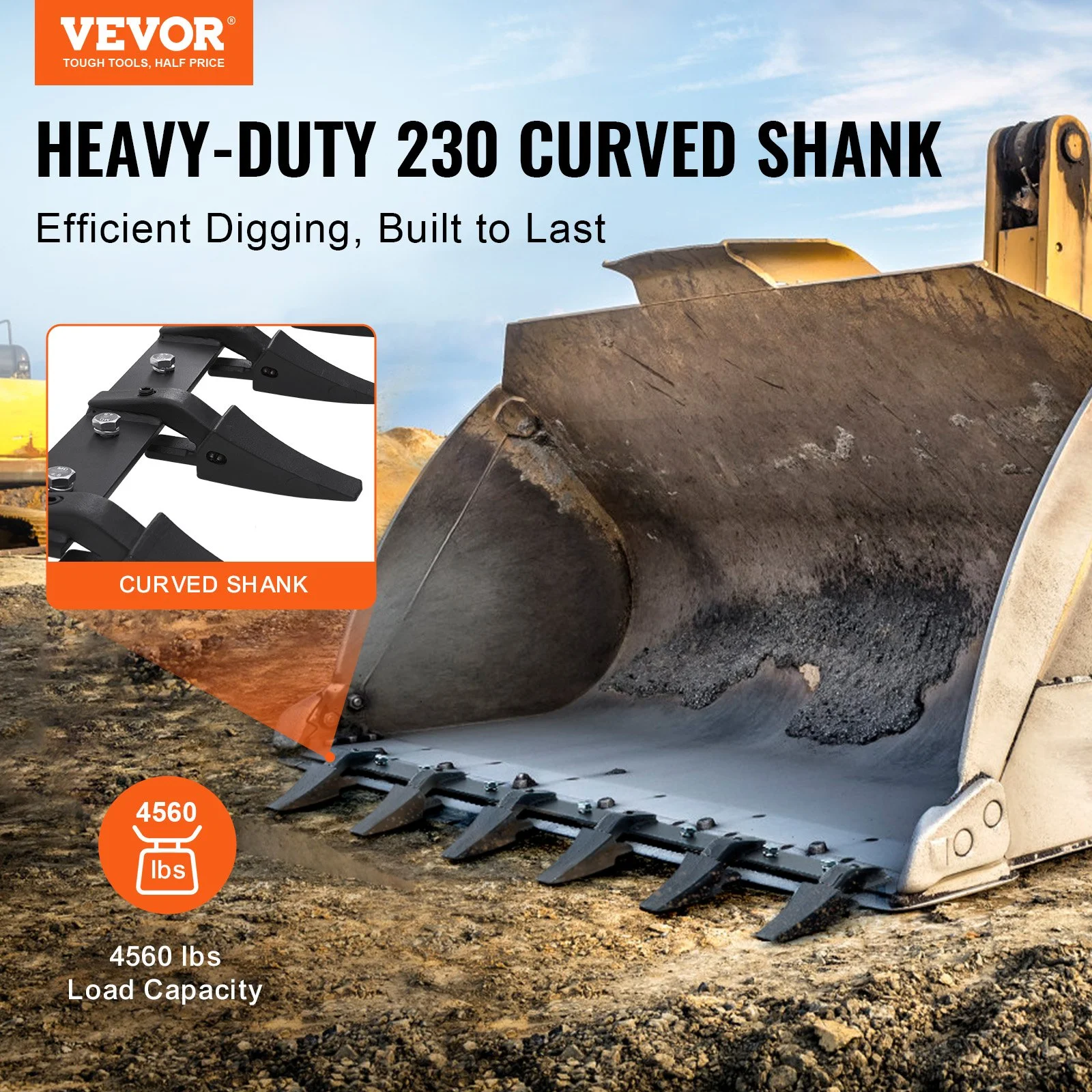 Bucket Tooth Bar, 48'', Heavy Duty Tractor Bucket 6 Teeth Bar for Loader Tractor Skidsteer, 4560 lbs Load-Bearing Capacity Bolt On Design, for Efficient Soil Excavation and Bucket Protection - Image 12