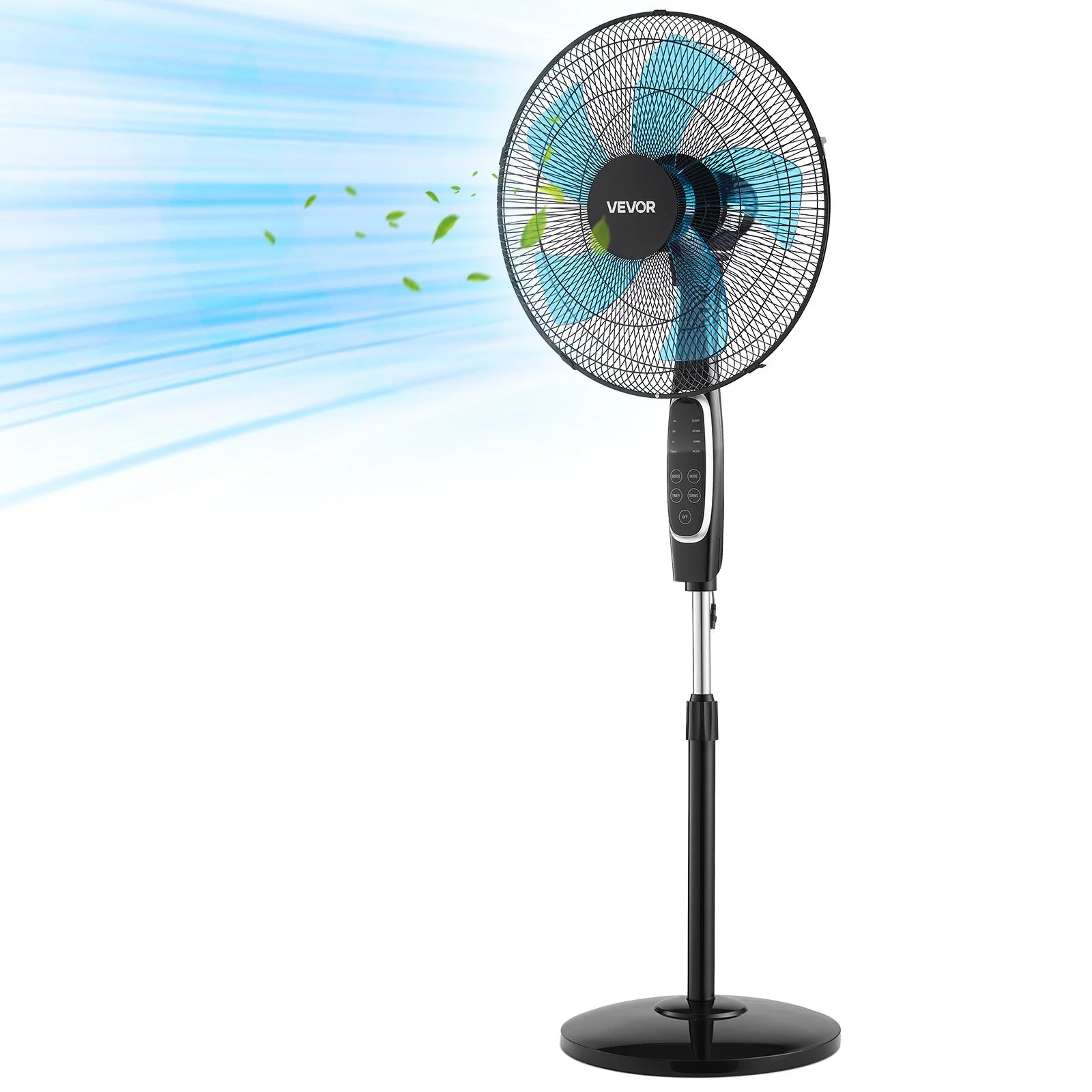 18-Inch Pedestal Fan, 2700 CFM Standing Floor Fan with Remote Control, 9 Speeds & 3 Modes, Oscillating Adjustable Height, Quiet DC Motor 5-Blade for Home, Bedroom, Garage, Workshop, Black