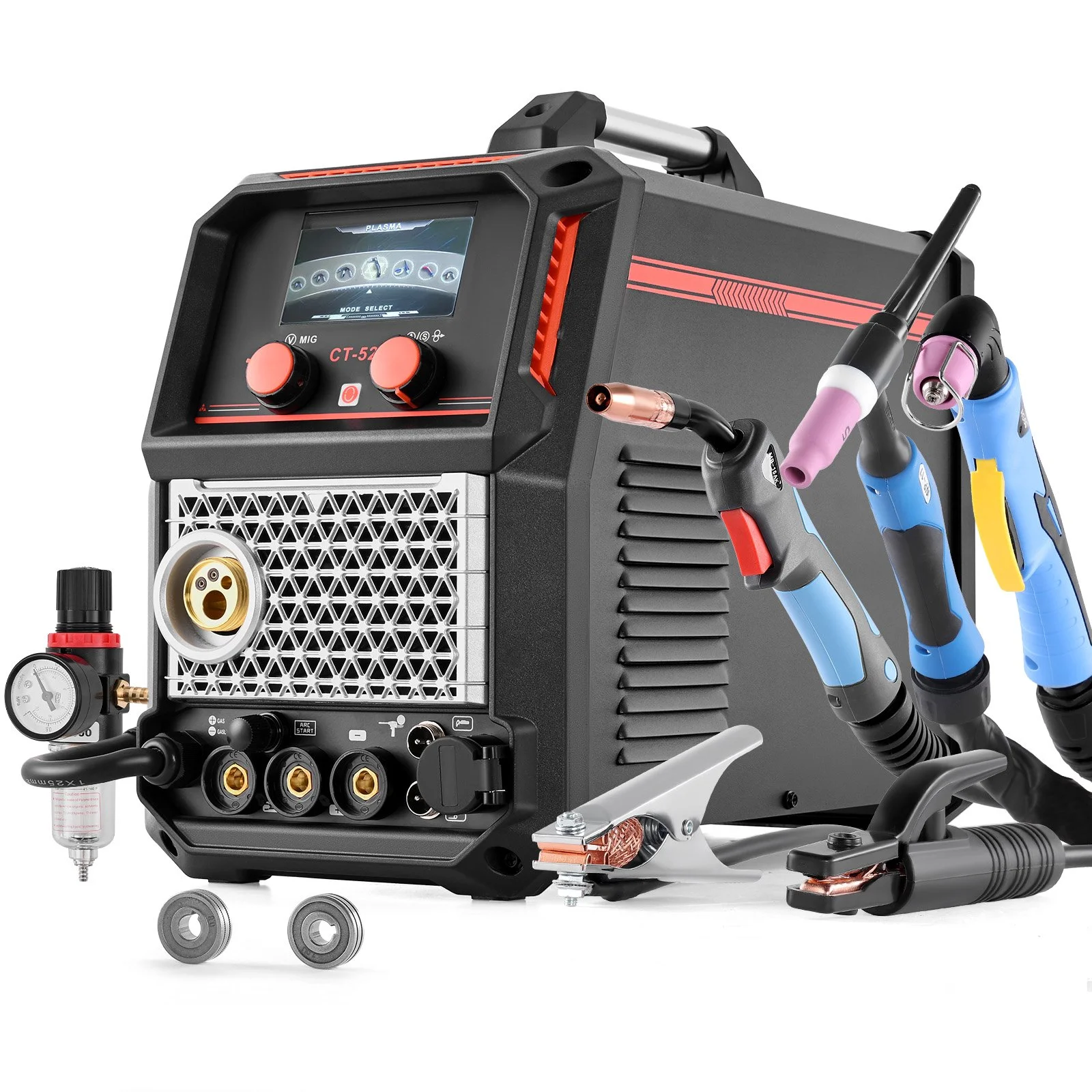 5-in-1 Plasma Cutter Welder Combo - CUT/TIG/Gas MIG/Flux MIG/MMA, 50A Non-Contact Plasma Cutting Machine & 200A Synergic Welder, 110V/220V Aluminum Pulse Mig Welder Compatible with Spool Gun