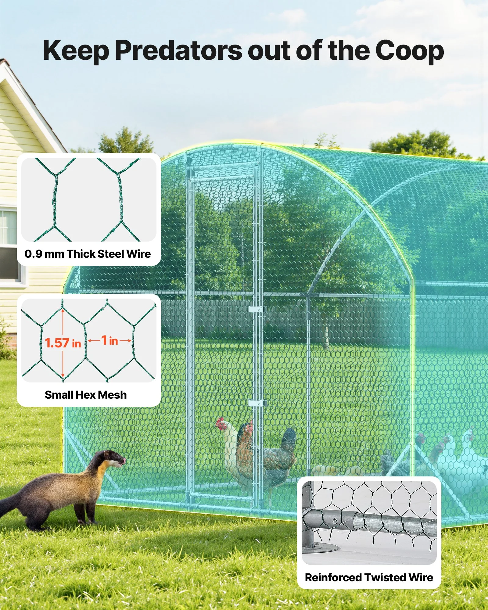 Large Metal Chicken Coop, 9 x 25 x 6.6 ft, Walk-in Chicken Run House with Waterproof Cover & Sturdy Frame, Dome Roof Poultry Cage Duck Pen for Rabbit Hen Goose Outdoor Backyard Farm Use - Image 7