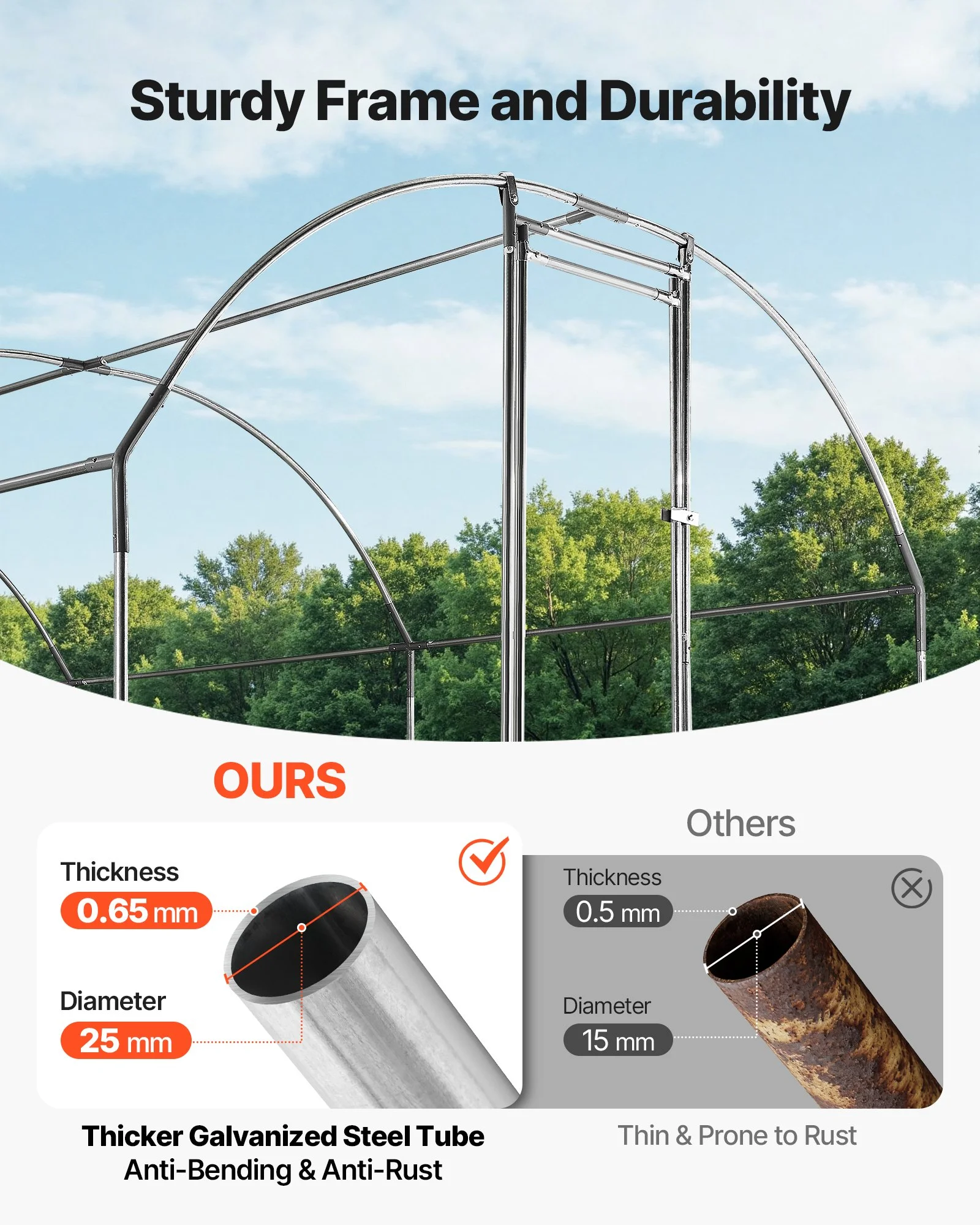 Large Metal Chicken Coop, 9 x 25 x 6.6 ft, Walk-in Chicken Run House with Waterproof Cover & Sturdy Frame, Dome Roof Poultry Cage Duck Pen for Rabbit Hen Goose Outdoor Backyard Farm Use - Image 6