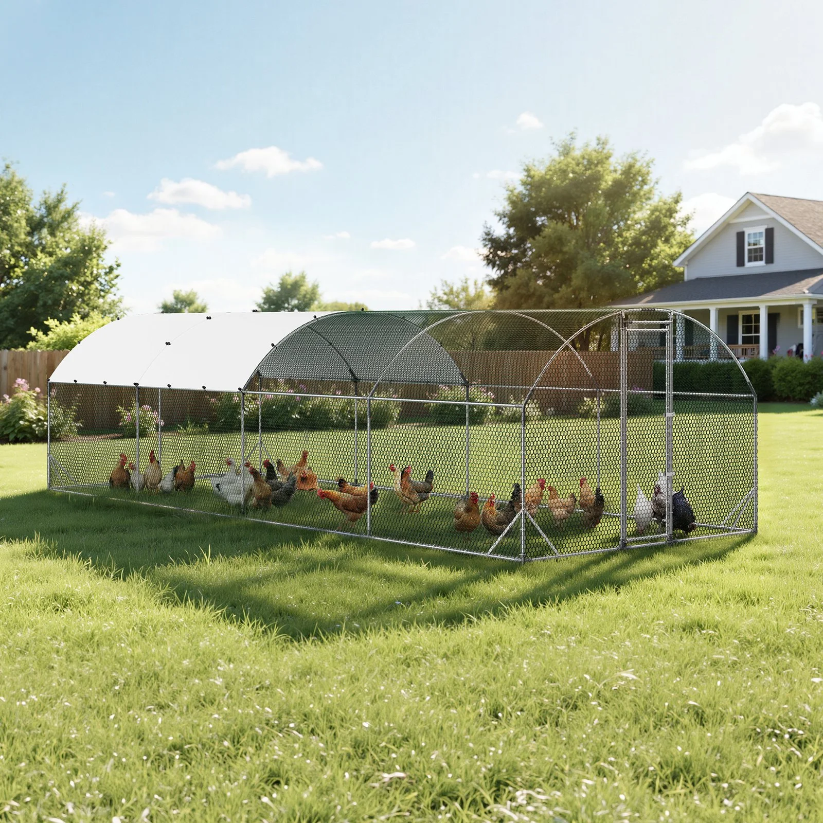 Large Metal Chicken Coop, 9 x 25 x 6.6 ft, Walk-in Chicken Run House with Waterproof Cover & Sturdy Frame, Dome Roof Poultry Cage Duck Pen for Rabbit Hen Goose Outdoor Backyard Farm Use - Image 8