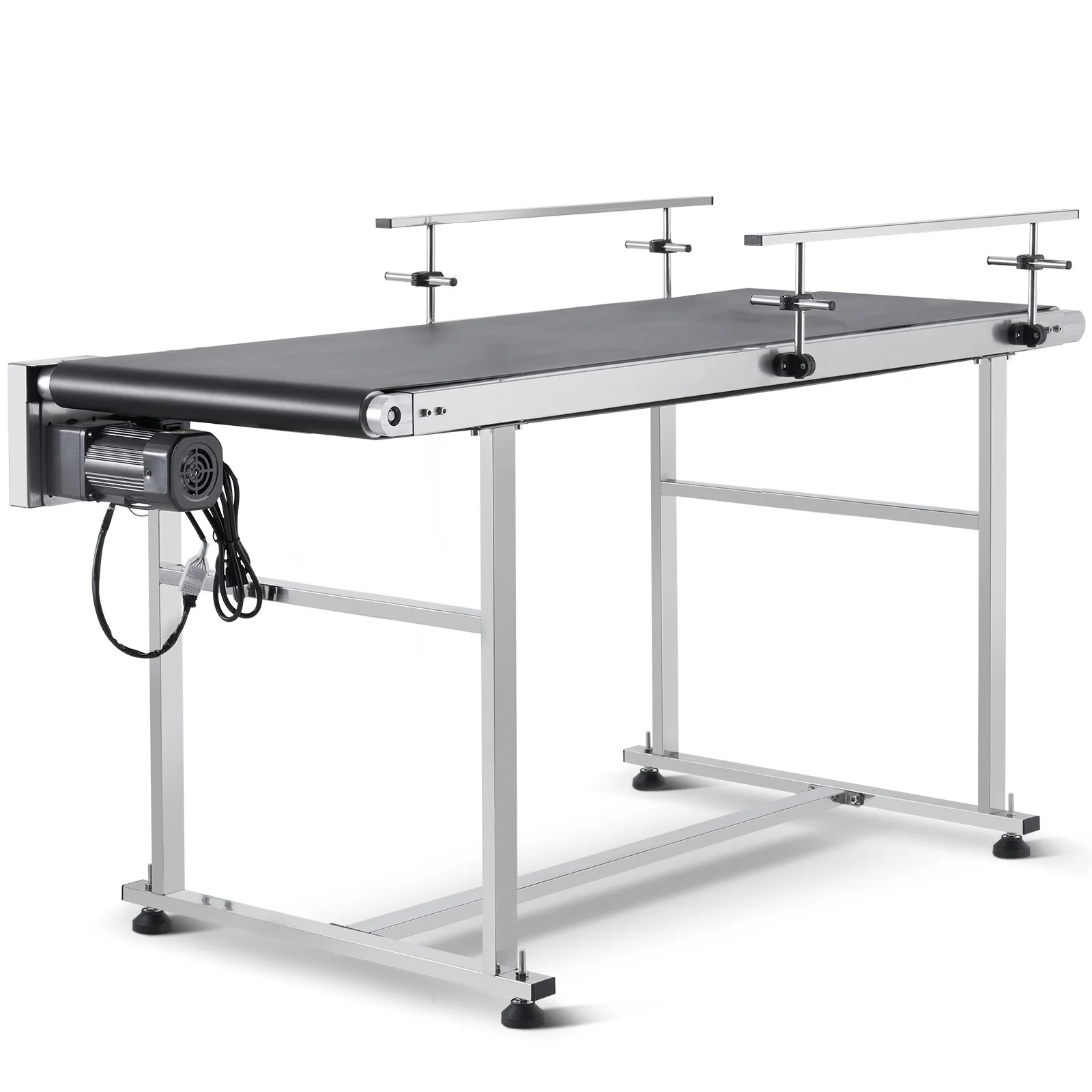 Belt Conveyor, 59 x 23.6 inch Conveyor Table, Heavy Duty Stainless Steel Motorized Belt Conveyor for Inkjet Coding Applications Powered PVC Belt Anti-Static Adjustable Speed (Double Guardrail)