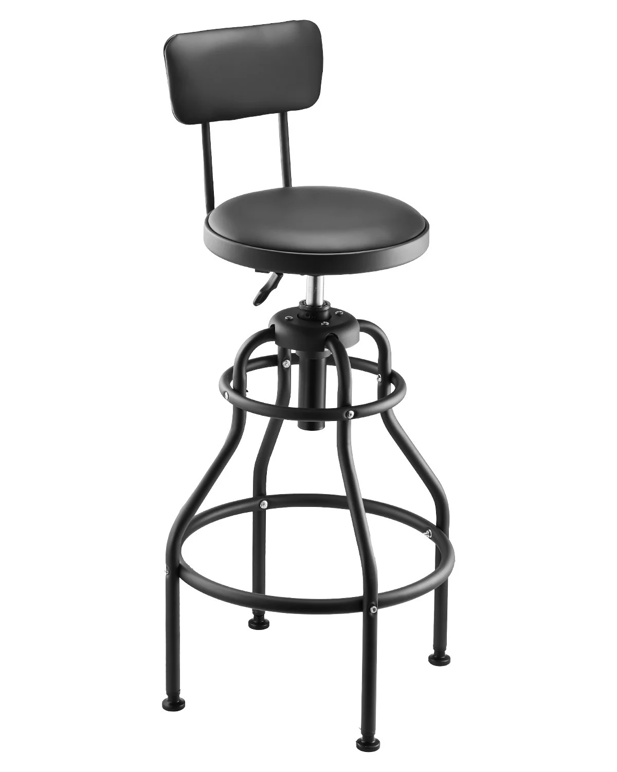 Shop Stool with Backrest, Pneumatic Garage Seat/Work Stool with 300 lbs Capacity, Adjustable Height Roller Creeper Seat, 360° Swivel Padded Workshop Stool, for Garage, Shop & Auto Repair, Black
