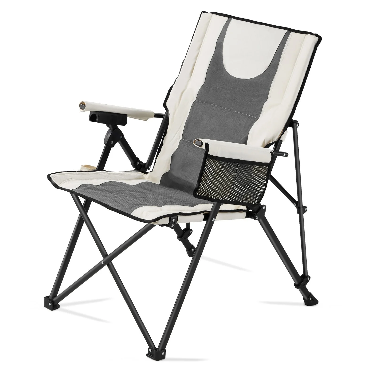 Folding Camping Chair, 3 Reclining Positions, Outdoor High Back Camping Chair, 260lbs Weight Capacity, Full Padded Beach Chairs with Armrest & Headrest, Portable Lawn Chairs for Sports Travel