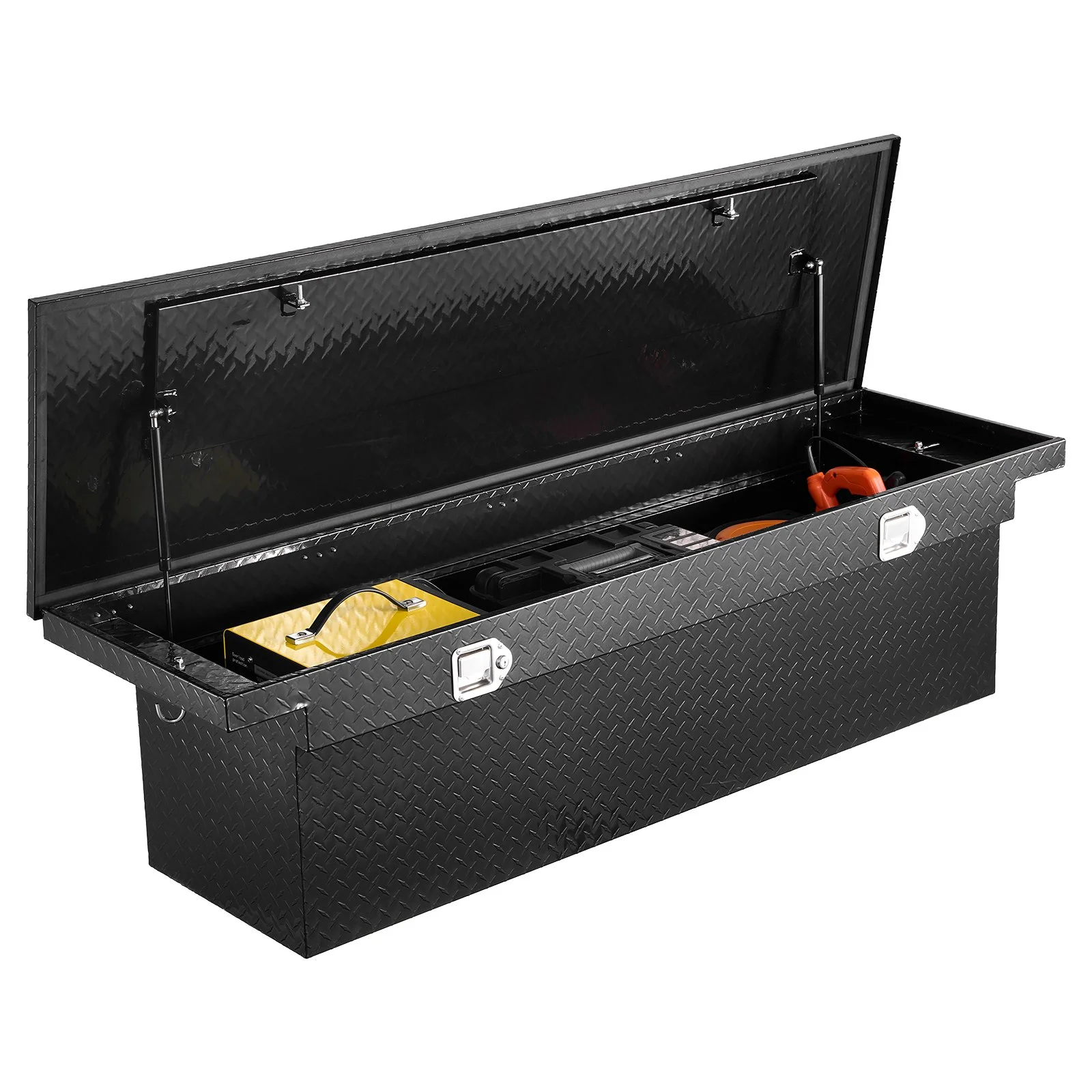 Crossover Truck Tool Box, 72x20x14 In, Heavy Duty Aluminum Toolbox with Diamond Texture, Pick Up Truck Bed RV Trailer Toolbox, Waterproof Storage Organizer with Lock, Keys, Side Handles, Black