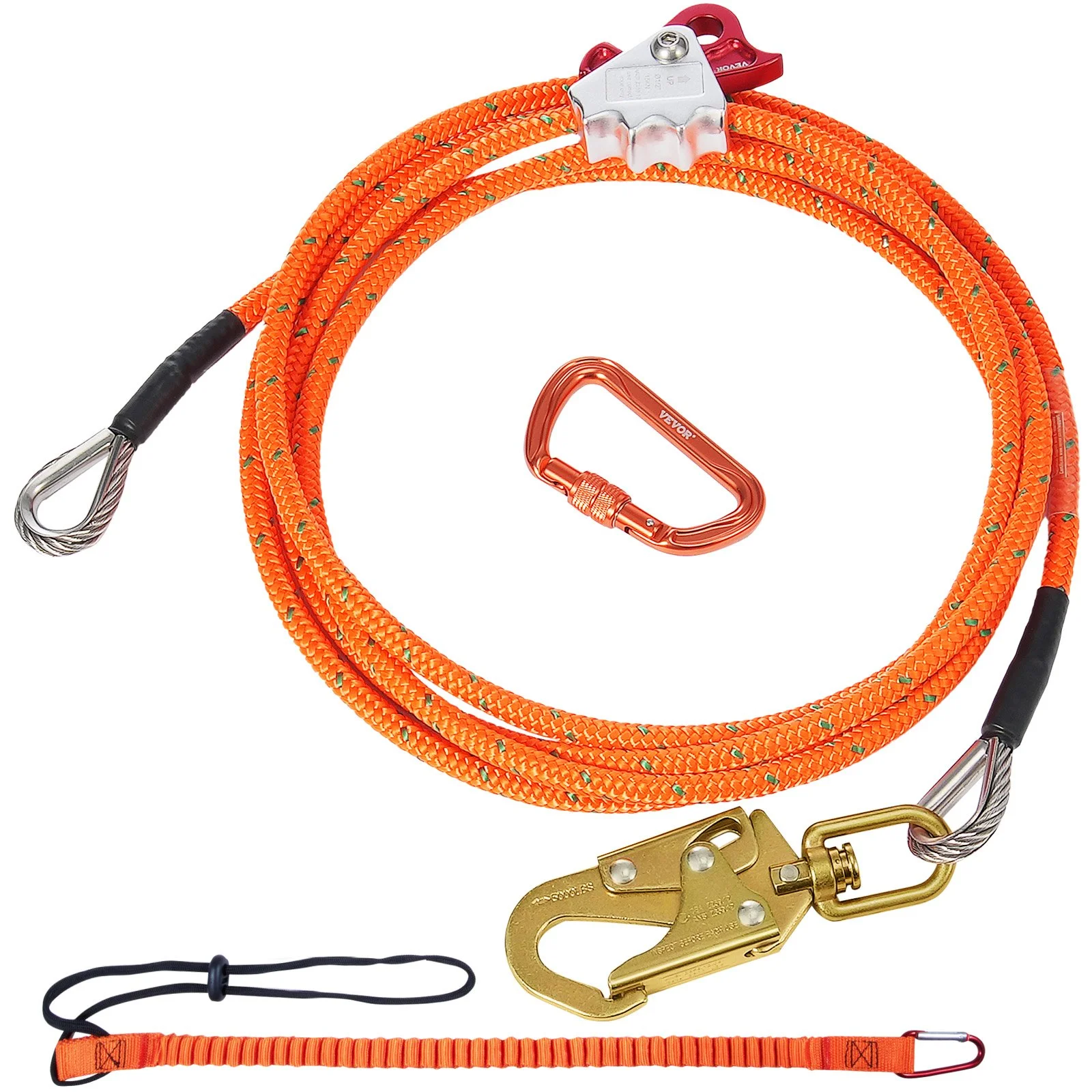 16mm Steel Core Flipline, 12ft(3.6m) Arborist Flipline, Flip Line for Tree Climbing with Alloy Steel Snap Hook & Aluminum Alloy Carabiner, 30KN Breaking Tension for Fall Protection, Tree Climber