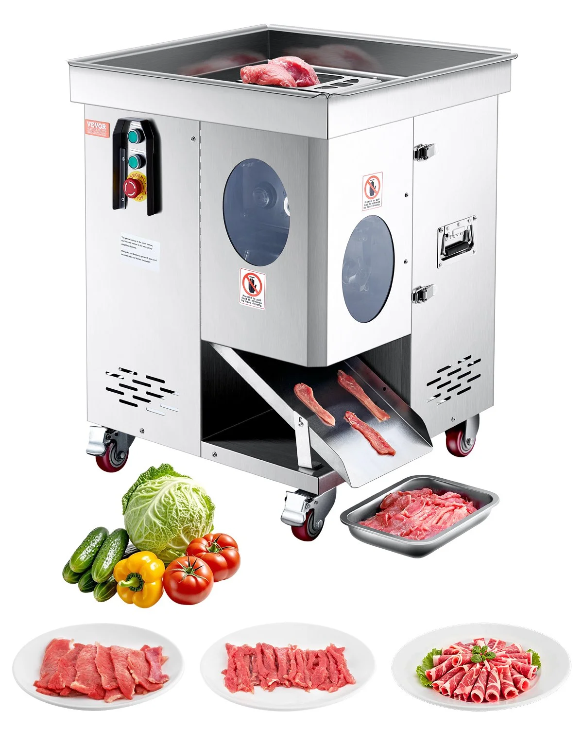 Meat Cutter Machine, 1100W Meat Slicer, 1102 lb/h Commercial Meat Cutting Machine, Stainless Steel, 5 mm Thickness, Detachable Blades, Electric Food Slicer for Kitchen Restaurant Supermarket