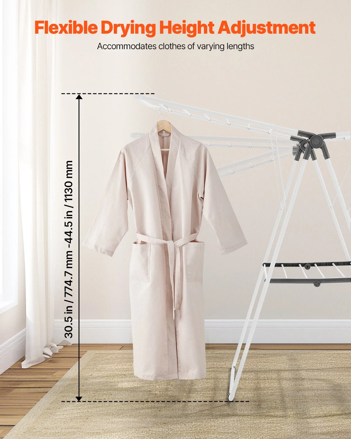 Clothes Drying Rack, 2-Tier Foldable Laundry Dryer Rack with Sock Clips & 21 Drying Rods, Metal Height Adjustable Drying Racks for Outdoor & Indoor, Free-Standing & Space-Saving Hanger, White - Image 4