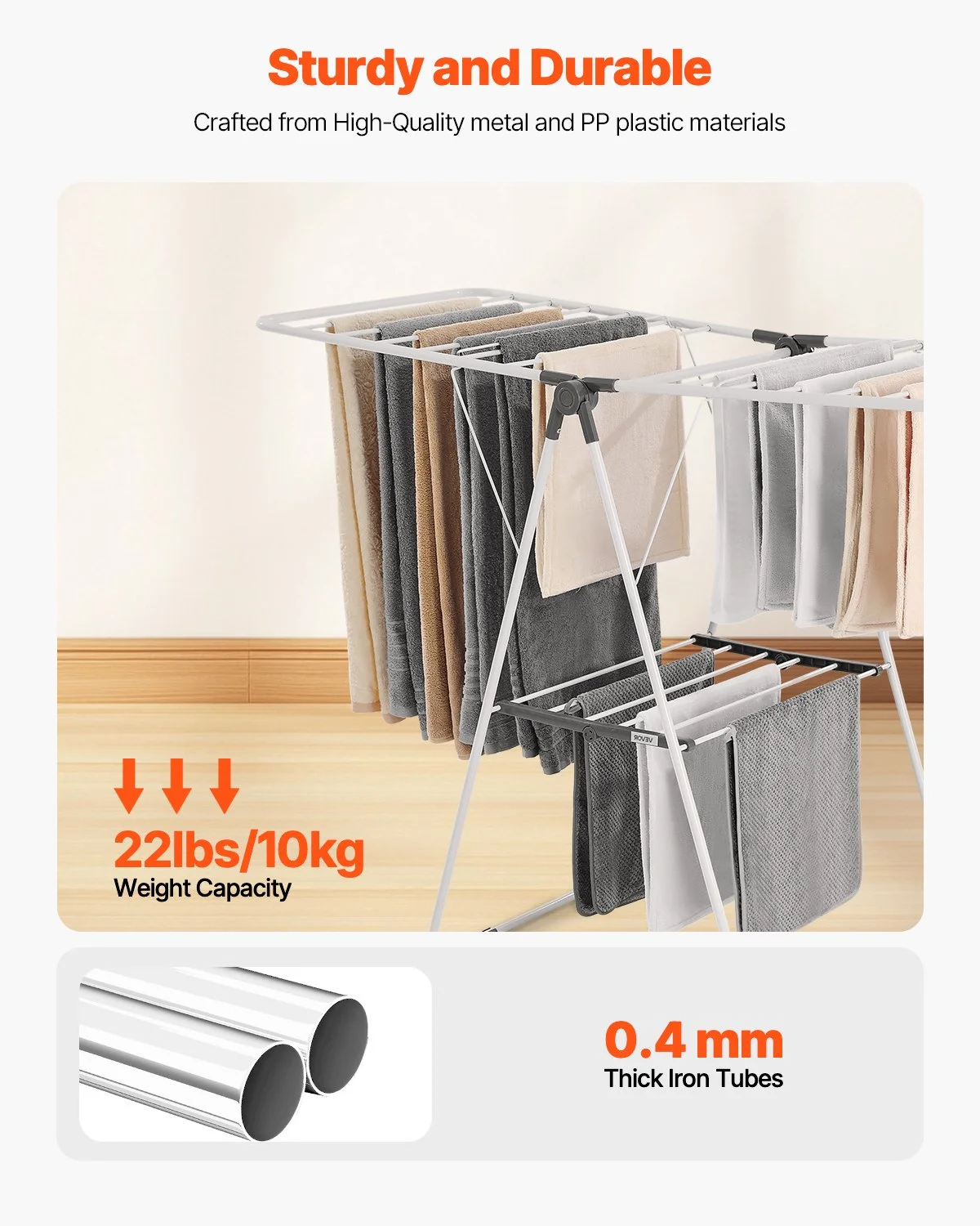 Clothes Drying Rack, 2-Tier Foldable Laundry Dryer Rack with Sock Clips & 21 Drying Rods, Metal Height Adjustable Drying Racks for Outdoor & Indoor, Free-Standing & Space-Saving Hanger, White - Image 3