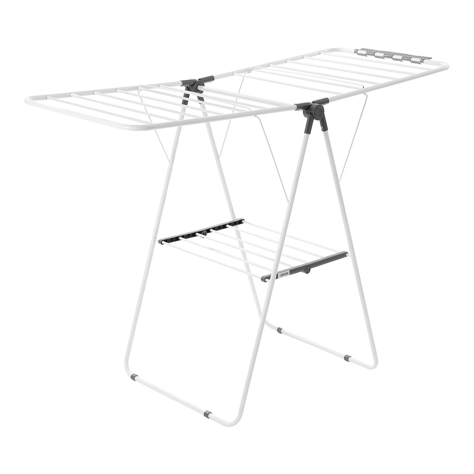 Clothes Drying Rack, 2-Tier Foldable Laundry Dryer Rack with Sock Clips & 21 Drying Rods, Metal Height Adjustable Drying Racks for Outdoor & Indoor, Free-Standing & Space-Saving Hanger, White - Image 11